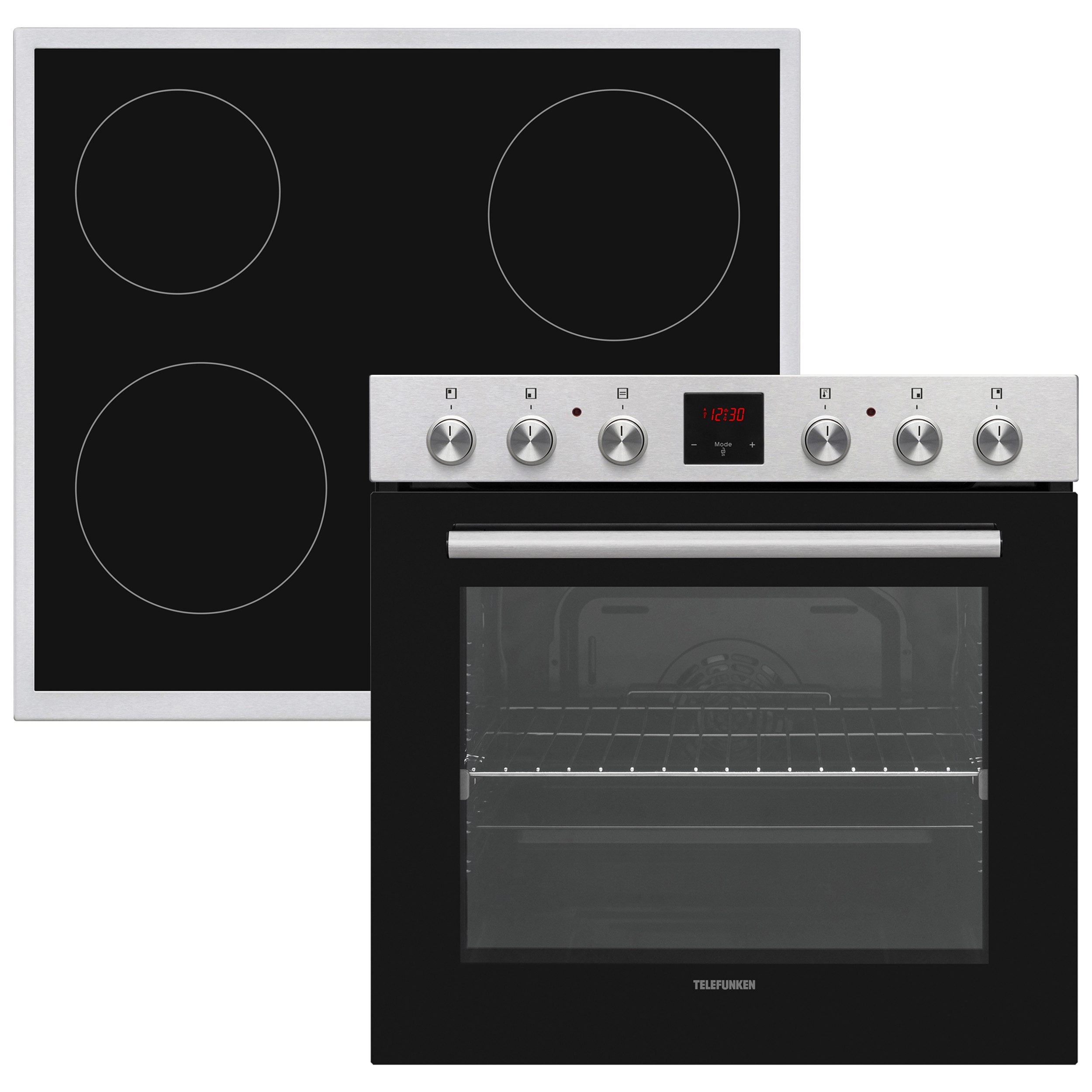 Telefunken Elektro-Herd-Set B-HS-75-C-I, Einbauherdset, Backofen mit Glaskeramik-Kochfeld, Teleskopauszug, 78 L