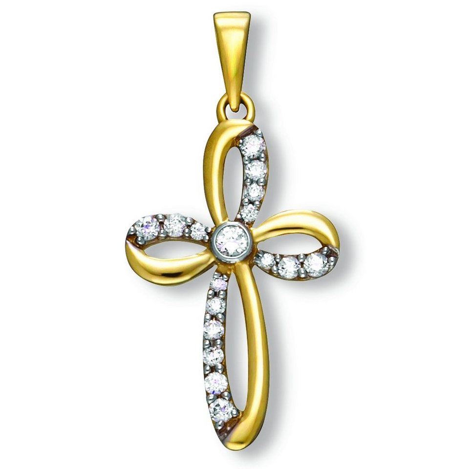 ONE ELEMENT Kettenanhänger Zirkonia Kreuz Anhänger aus 333 Gelbgold, Damen  Gold Schmuck, Verschluss : Schlaufe (beweglich)