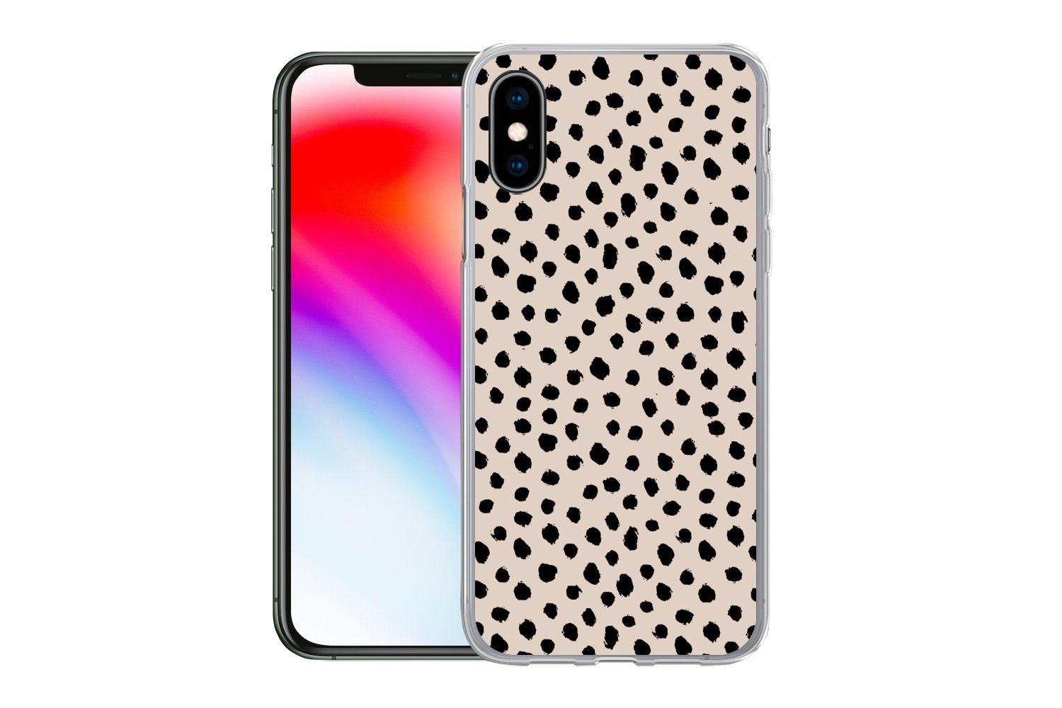 MuchoWow Handyhülle für Apple iPhone X Polka dots - Schwarz - Beige, Smartphone-Bumper, Print, Handy Schutzhülle Dünn