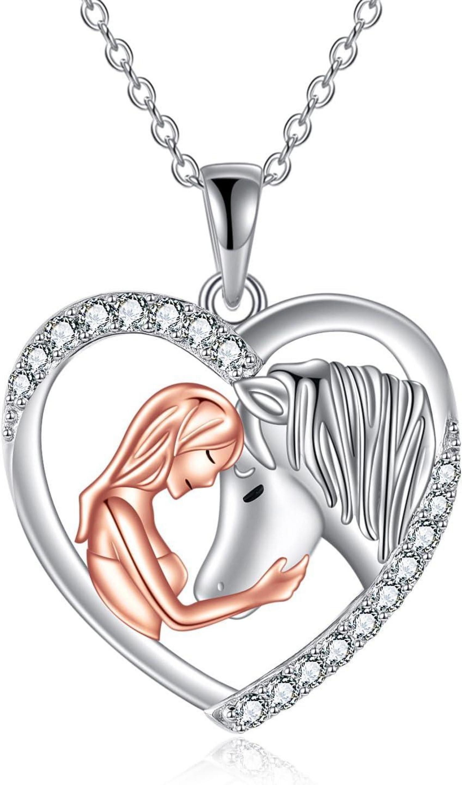 Kette und Anhänger Set Mädchen Pferd Halskette 925 Sterling Silber Anhänger Kette Geschenke