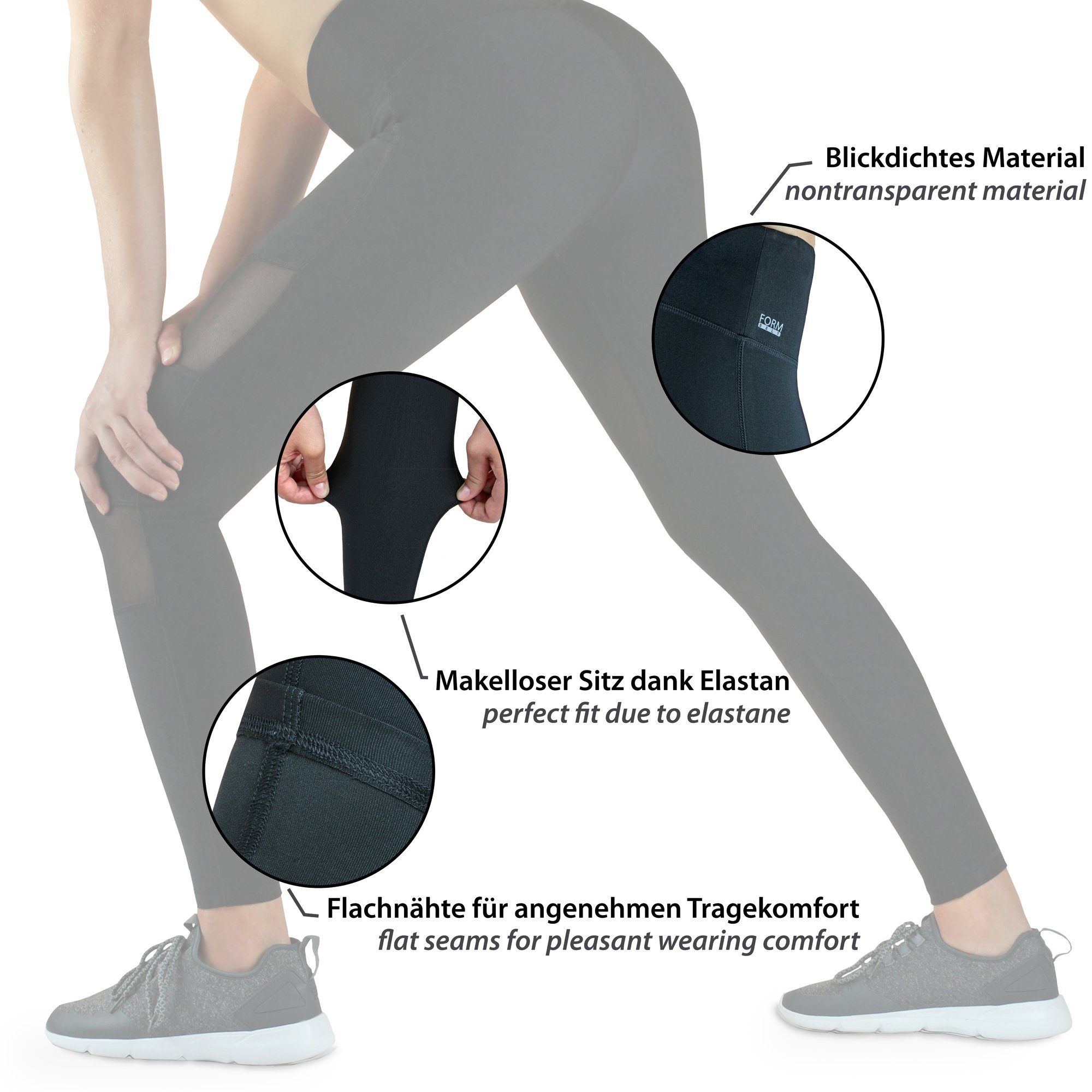 Formbelt Highwaist Leggings Laufhose Damen lang mit Handytasche Hohem Bund Atmungsaktiv High Waist Smartphone – Bild 4 von 5