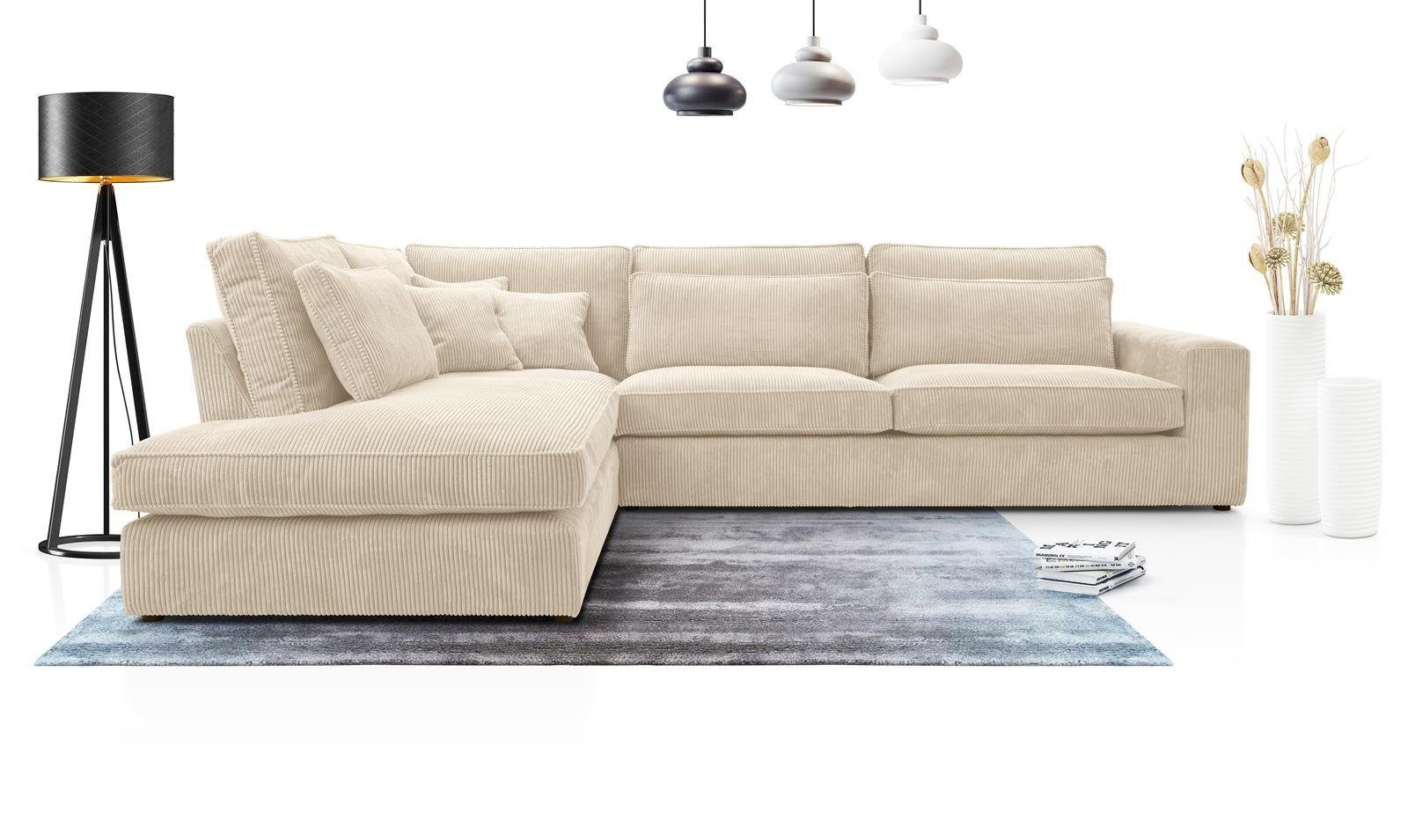 Beautysofa Ecksofa Gepolstertes mit dekorativen Kissen günstig online kaufen
