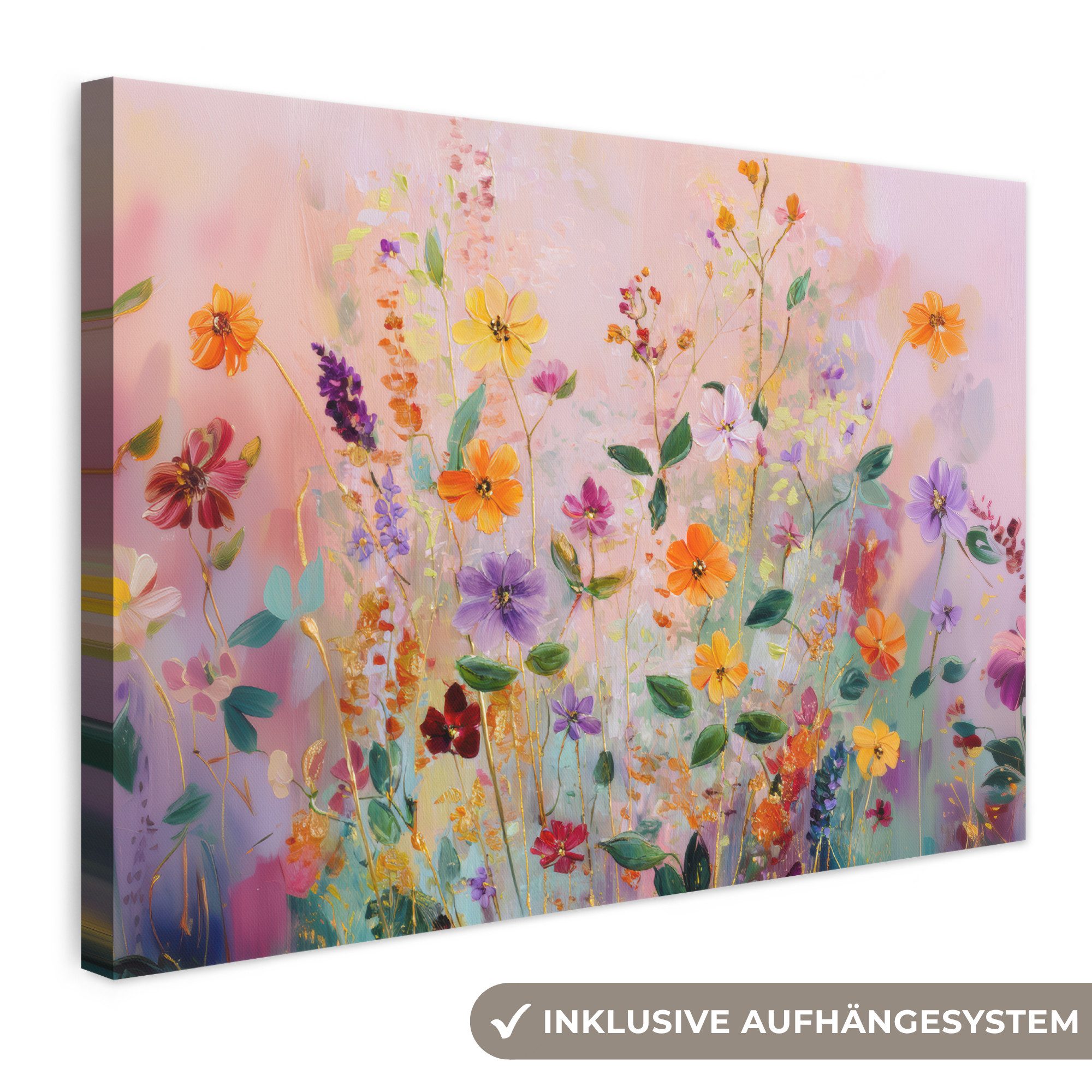 OneMillionCanvasses® Leinwandbild Kunstdrucke - Blumen - Abstrakt - Farbenfroh, Fotodruck (1 St), Leinwand Bilder Klein, Wand Dekoration Aesthetic 30x20 cm