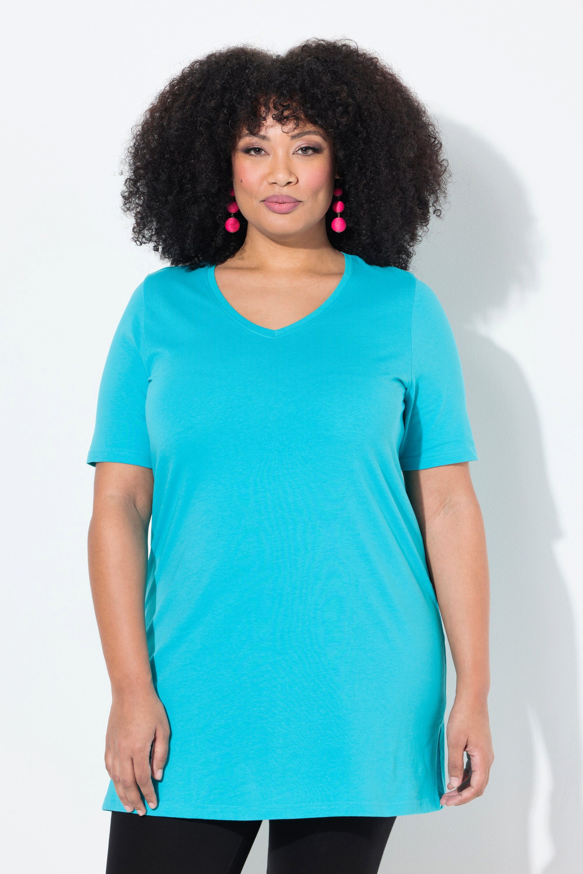 Ulla Popken Longshirt Longshirt A-Linie V-Ausschnitt Halbarm günstig online kaufen