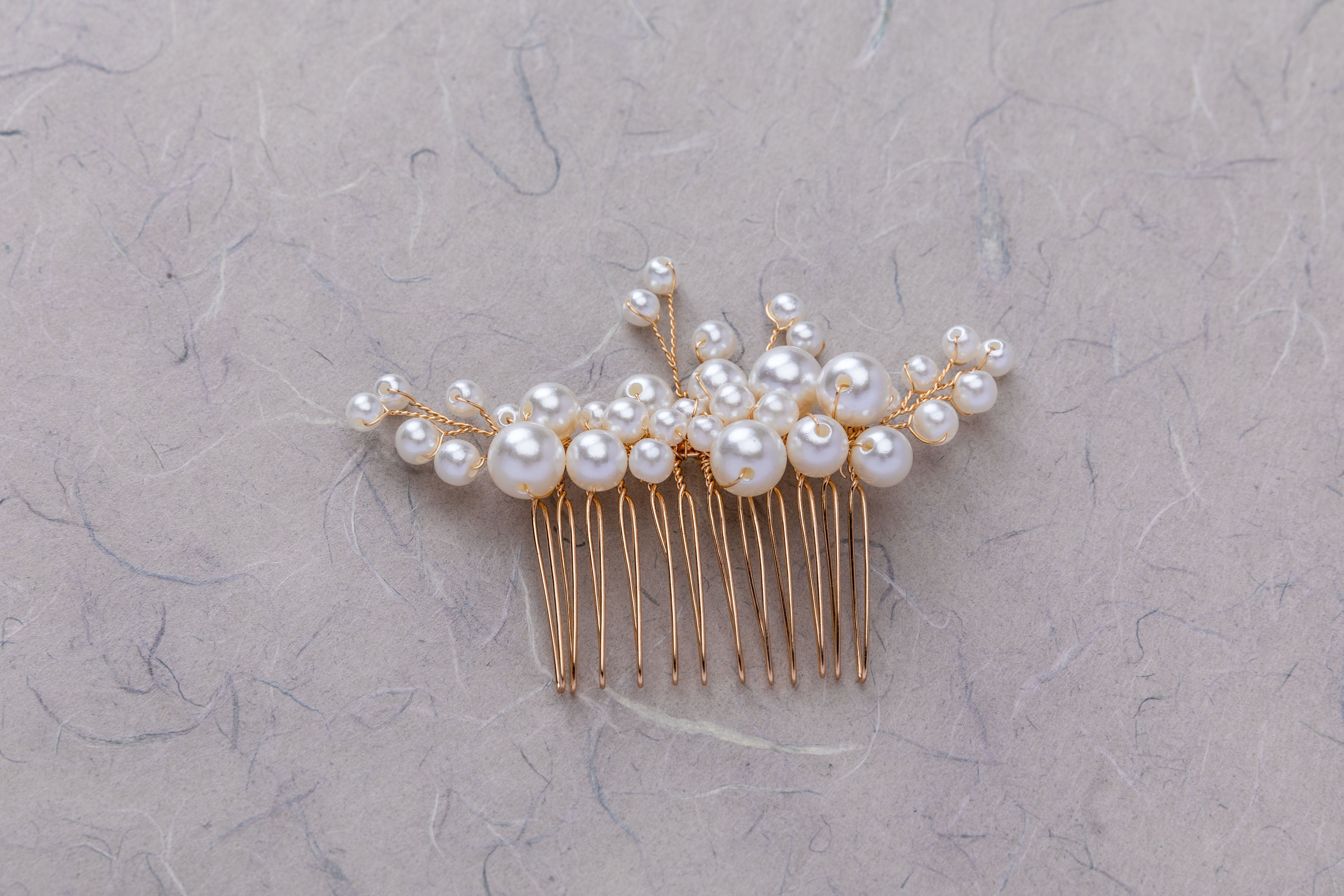 verschiedene (5-tlg), Haarschmuck gold Hochzeit Brautkrone Perlengrößen Schmuckset Perlen Braut