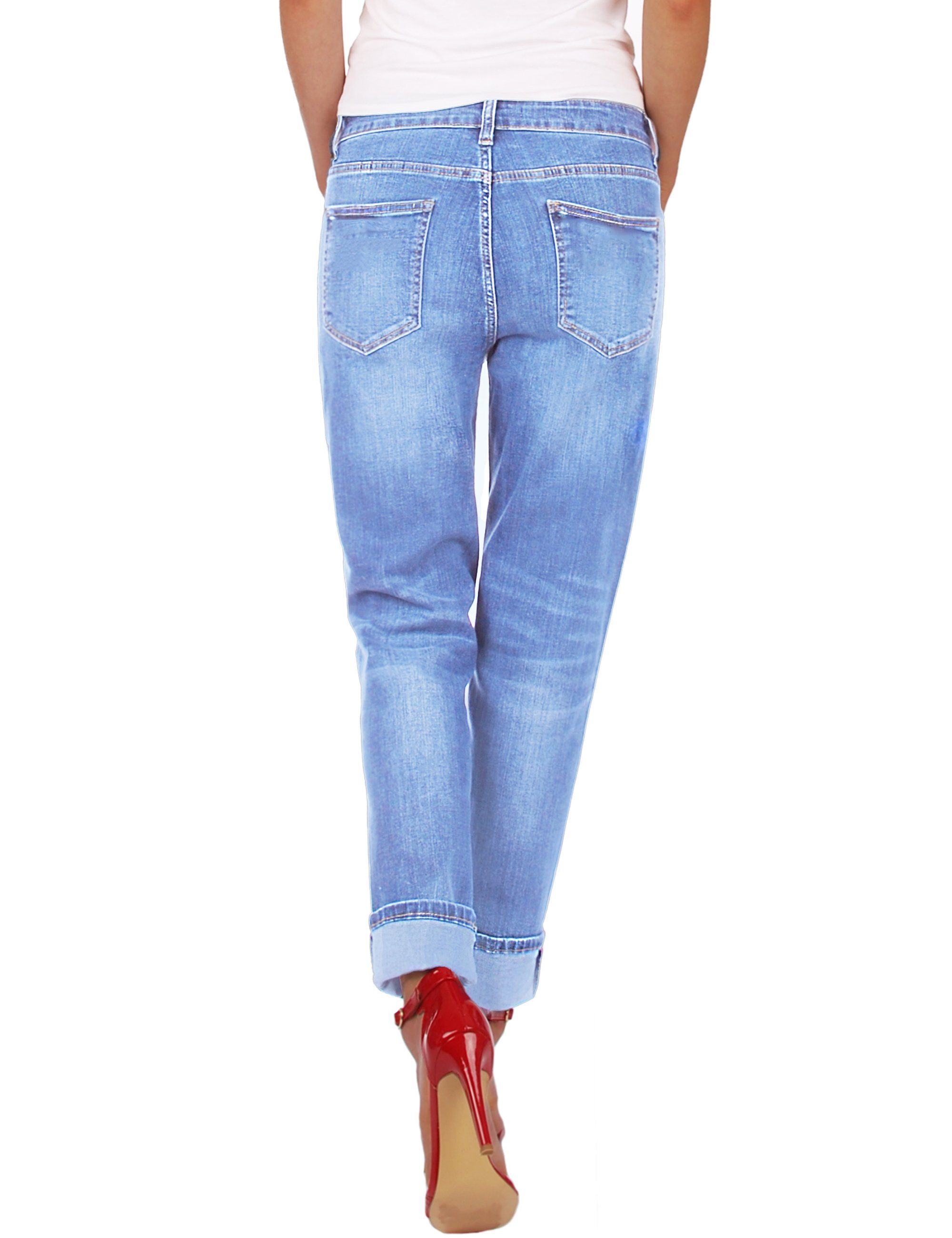 Hellblau Boyfriend-Jeans 5-Pocket-Style Fraternel Stretch,