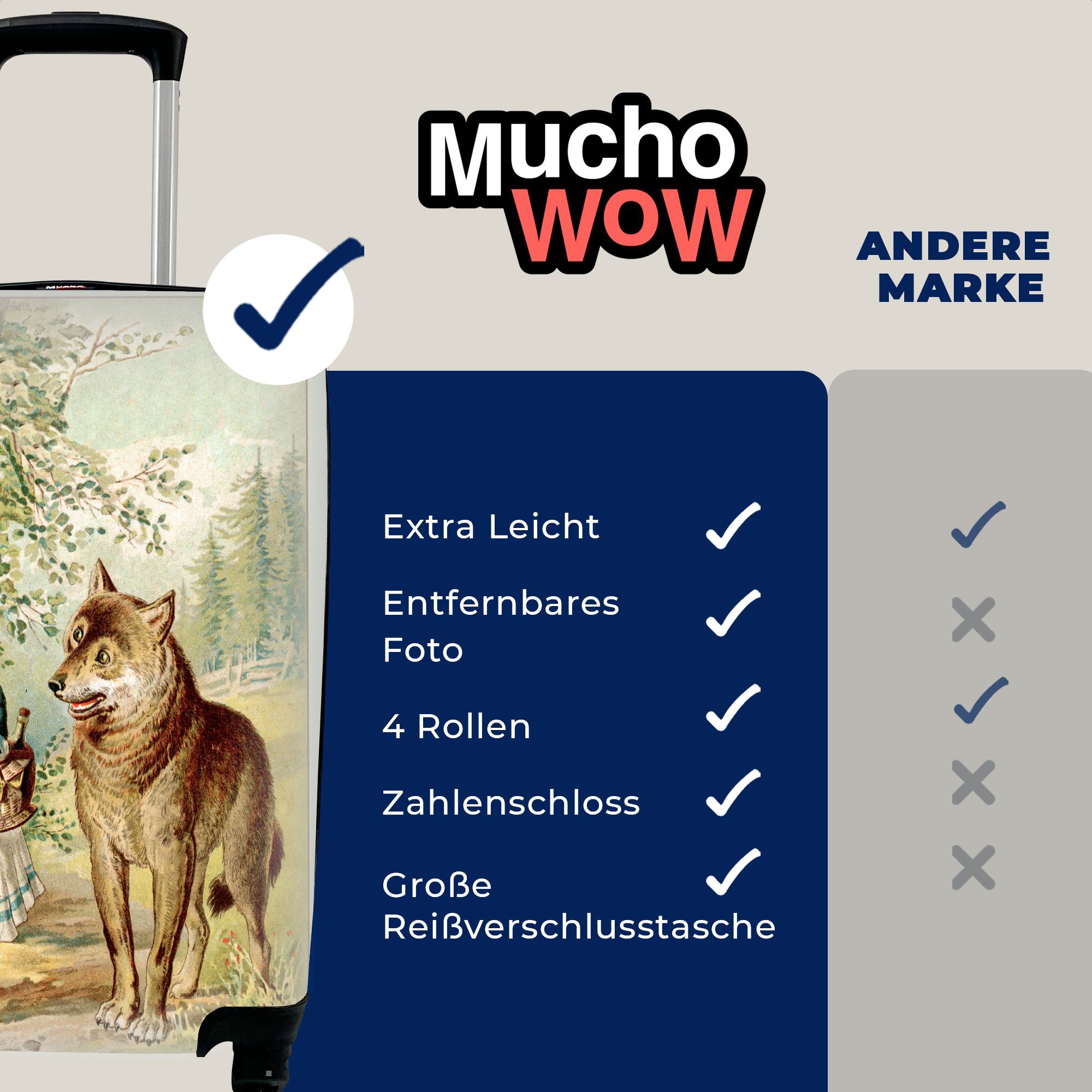 MuchoWow Handgepäckkoffer Wolf - mit für Trolley, 4 Ferien, Handgepäck rollen, Reisekoffer Rollen, Wald, Reisetasche - Rotkäppchen