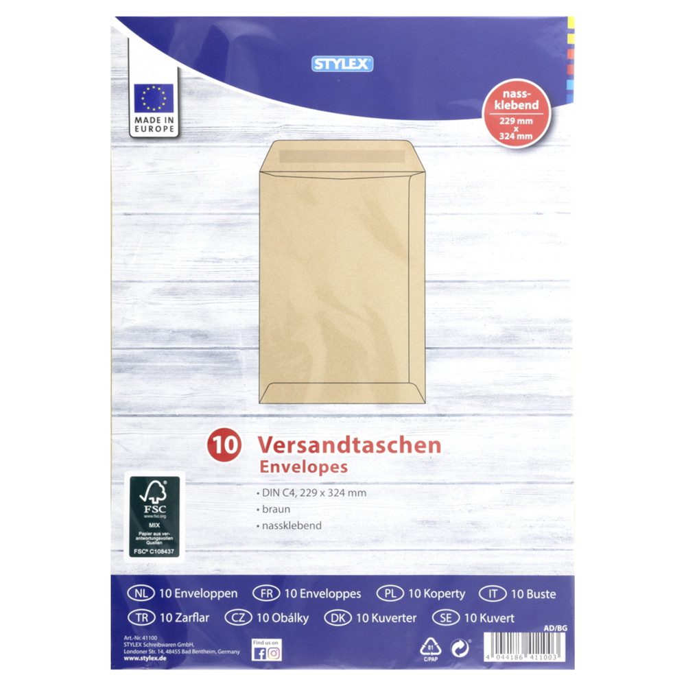Stylex Schulheft Versandtaschen - ohne Fenster - DIN C4 - braun - 10 Stück