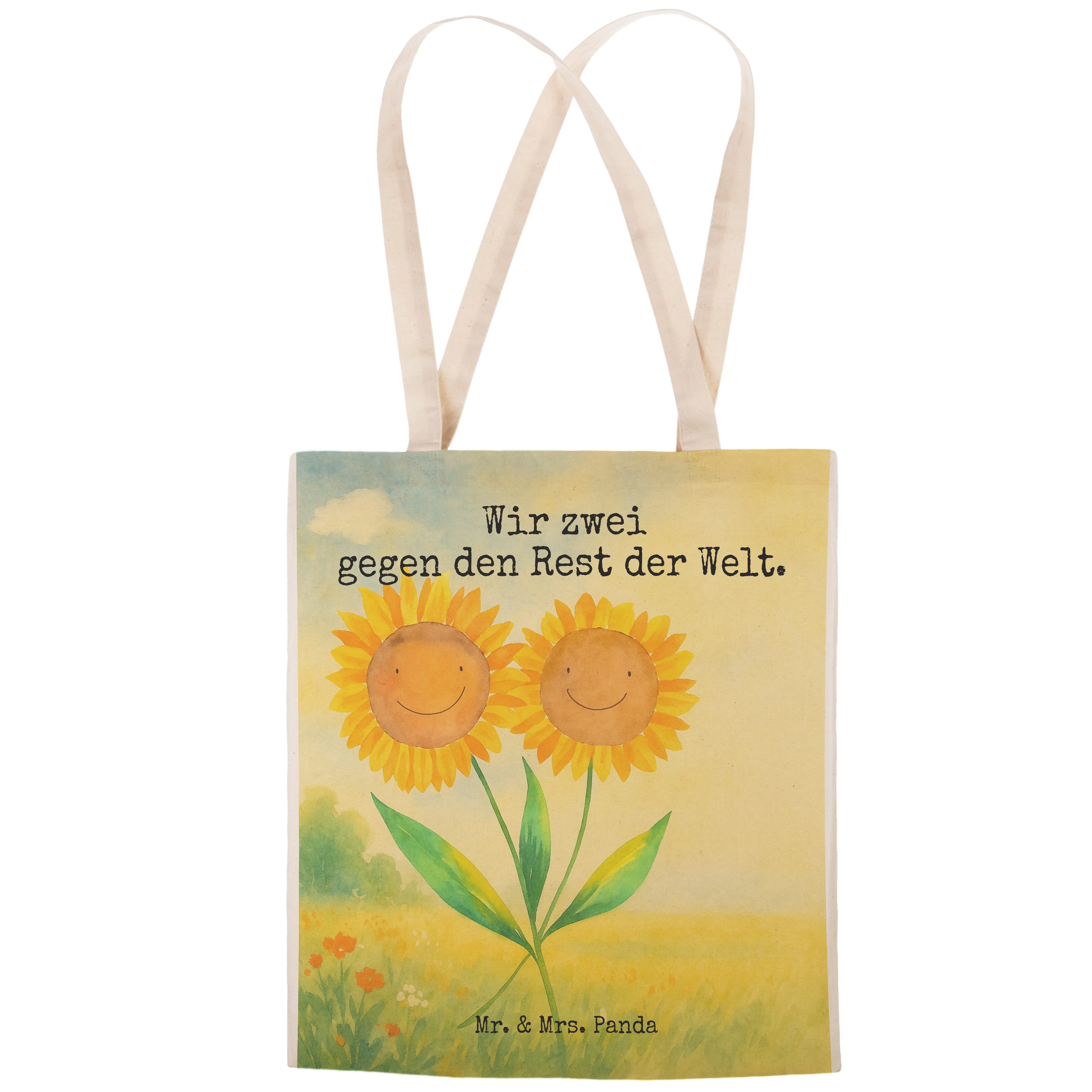 Mr. & Mrs. Panda Tragetasche Blume Sonnenblume Design, Tote Bag, Weiß, Tasche, Garten, Best Friend (Packung), Tragetasche Bedruckt Sonnenblume Freundin