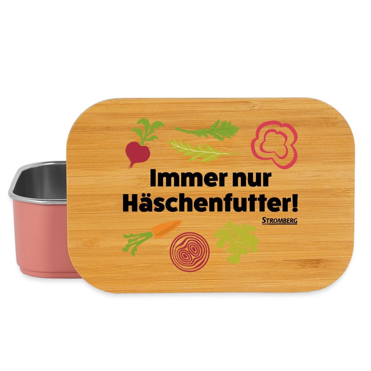 Spreadshirt Lunchbox Stromberg Häschenfutter Spruch Und Gemüse Brotdose mit Bambusdeckel, Edelstahl, Bambus