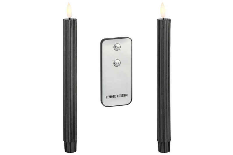 Coen Bakker Deco BV LED-Kerze Wax Candles (Set, 3-tlg), Stabkerzen 2 Stück schwarz geriffelt Fernbedienung 23cm