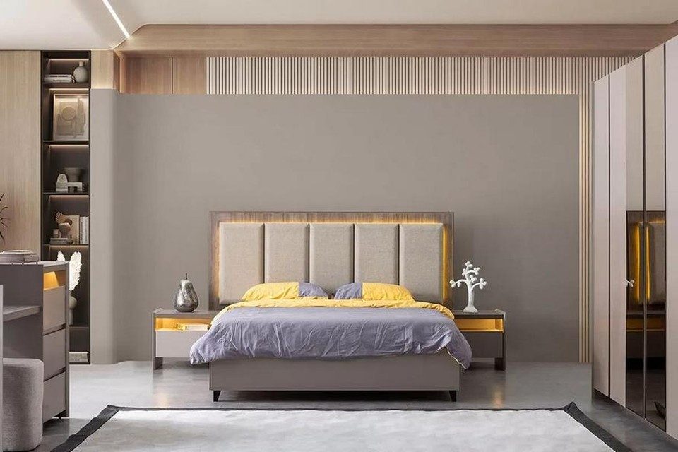 Xlmoebel Schlafzimmer-Set Komfortbett Luxusbett mit Nachttischen 3tlg Modernes Design, (3-tlg), Made in Europa