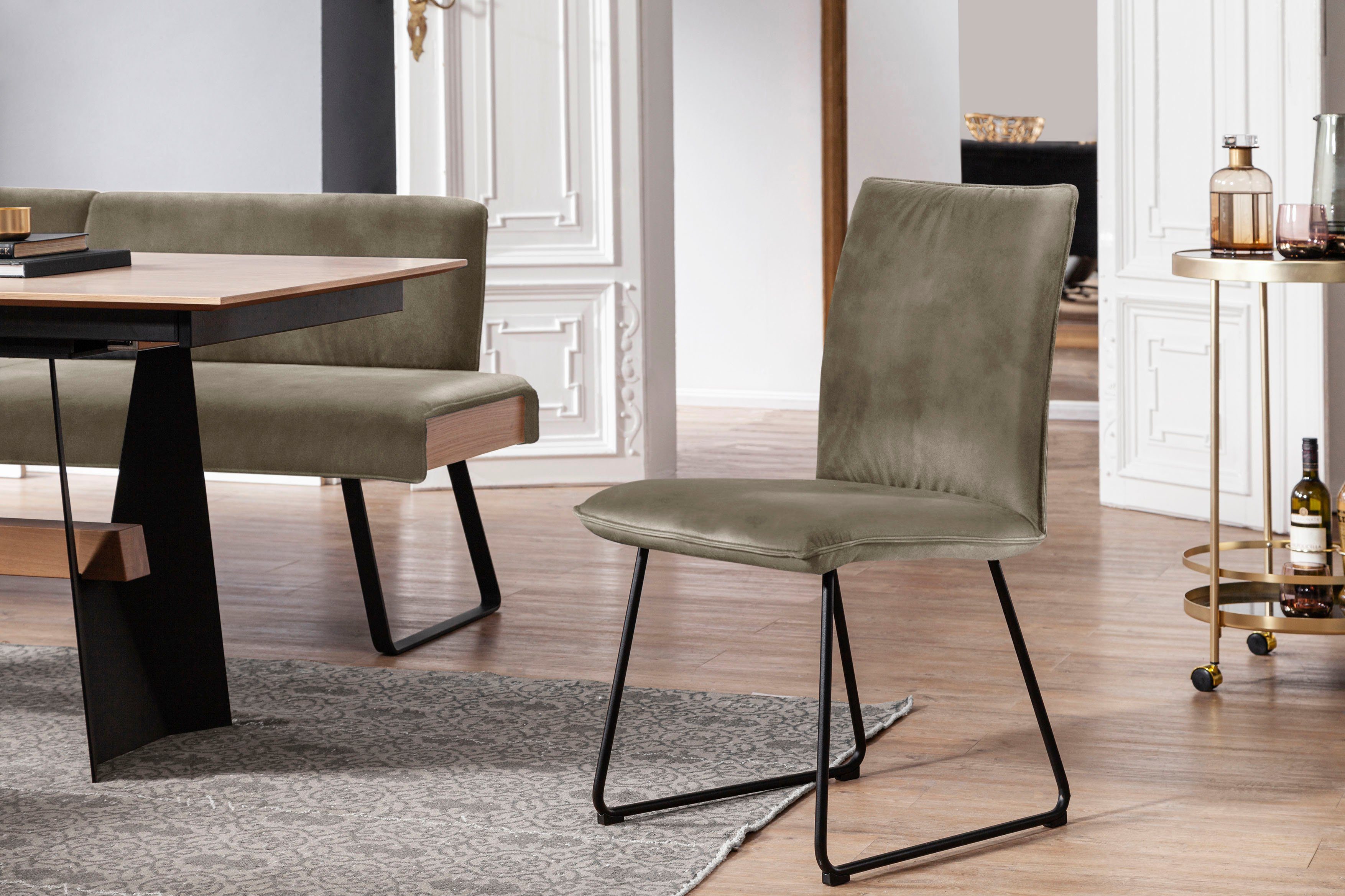 maximaler Rabatt K+W Komfort Deseo Struktur Stuhl & Wohnen II, schwarz in Rundrohrkufe mit Kufenstuhl Metall