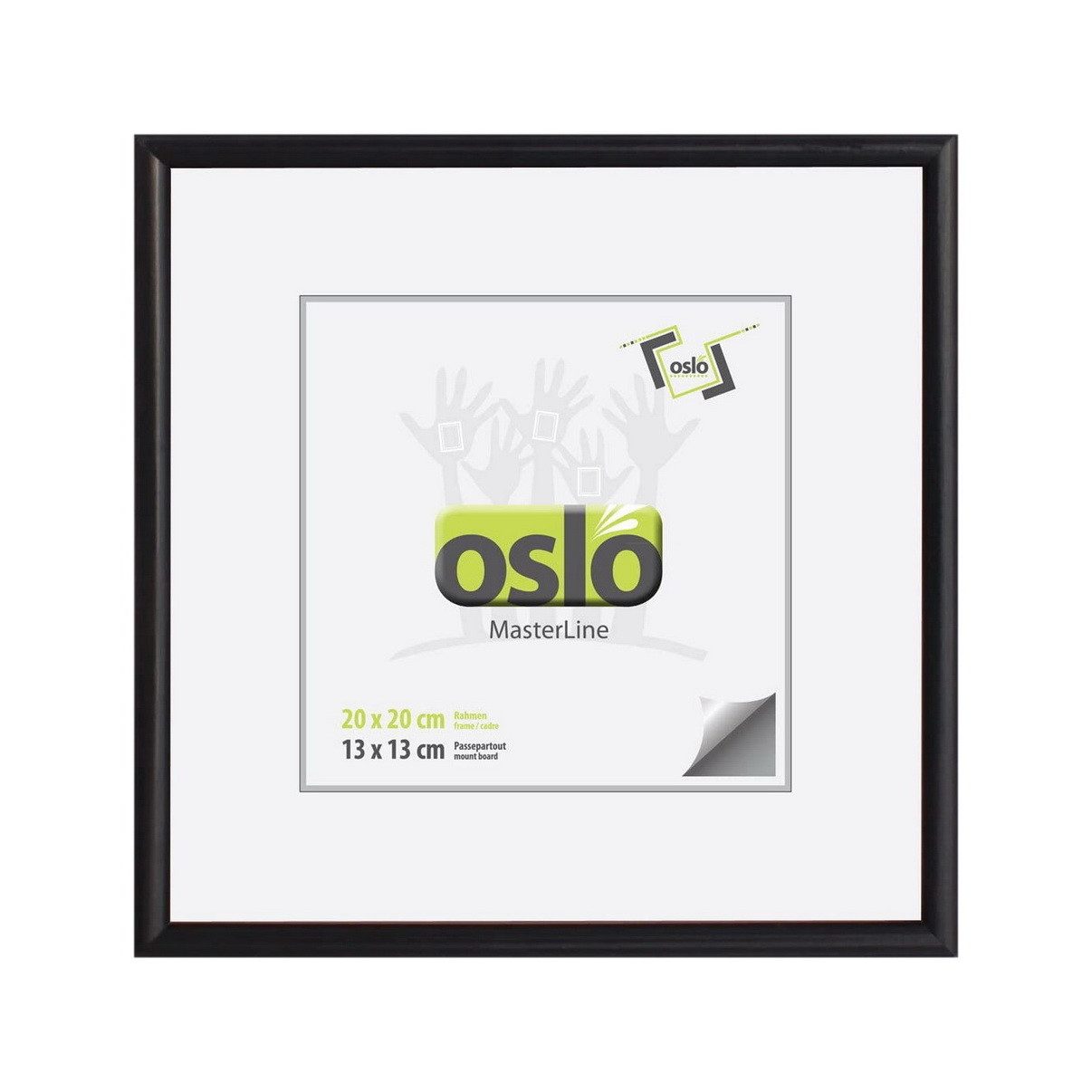 Oslo MasterLine Фоторамки Рамки 20 x 20 cm Holz massiv schmales Profil Echtglas Foto FSC, schwarz quadratisch mit stabilem Aufsteller