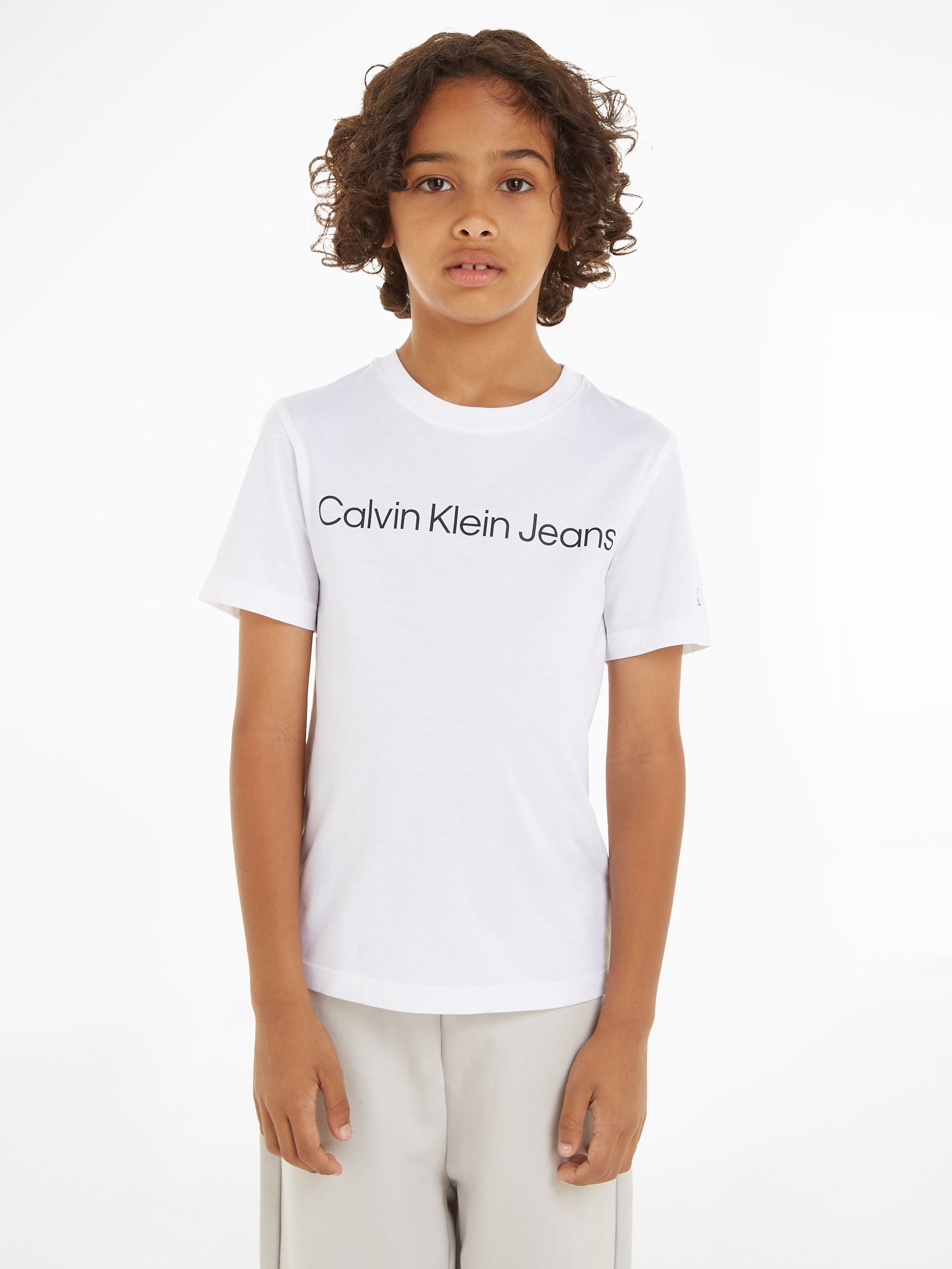 Calvin Klein T-SHIRT mit SS LOGO White INST. Bright Logoschriftzug Jeans Sweatshirt