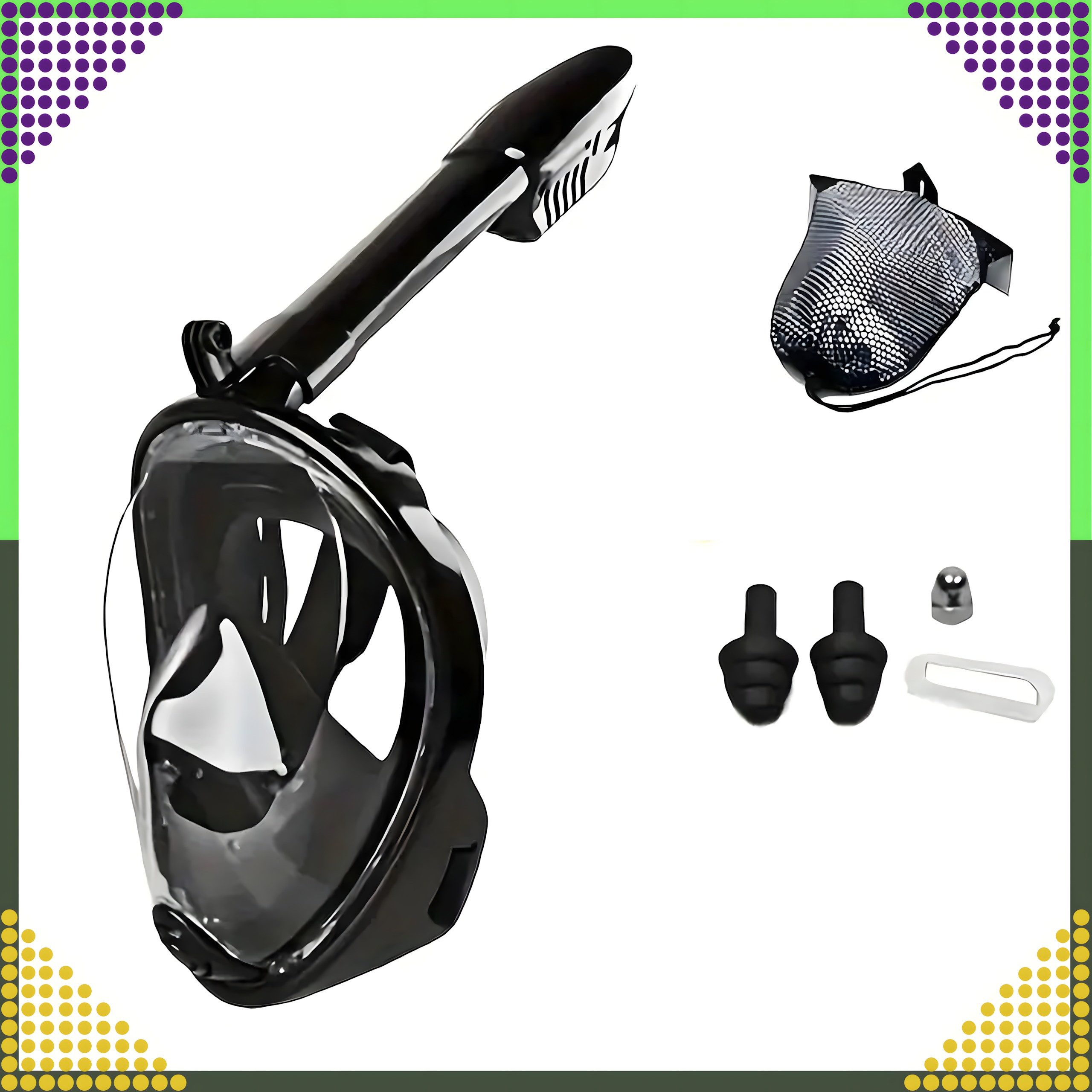 Realb2b Tauchermaske Tauchermaske Schnorchelmaske Vollgesicht L/XL Panorama Anti Fog Maske, (Vollgesicht Schnorchelmaske LXL Panorama Dry Top schwarz Set Gummi, Schnorchelmaske Vollgesicht Erwachsene LXL Panorama Schnorchel Stoff), 180 Grad Sichtfeld Dry Top faltbarer Schnorchel Anti Fog System PC