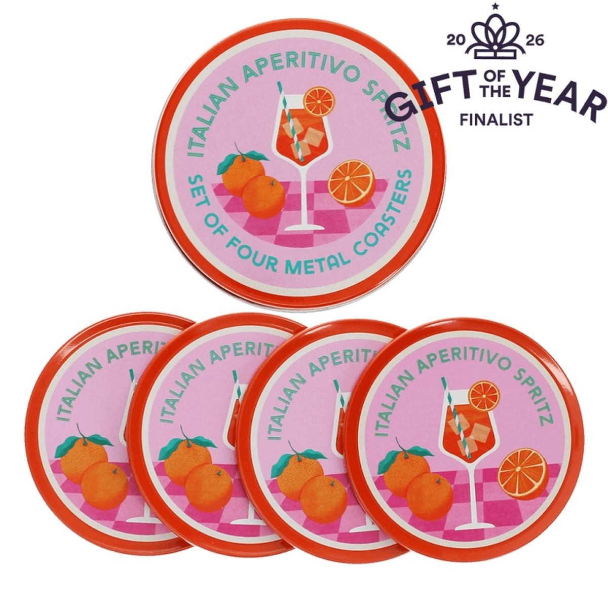 Rex London Glasuntersetzer Getrnkeuntersetzer Aperitivo Spritz 4er Set mit Kork & Metalldose