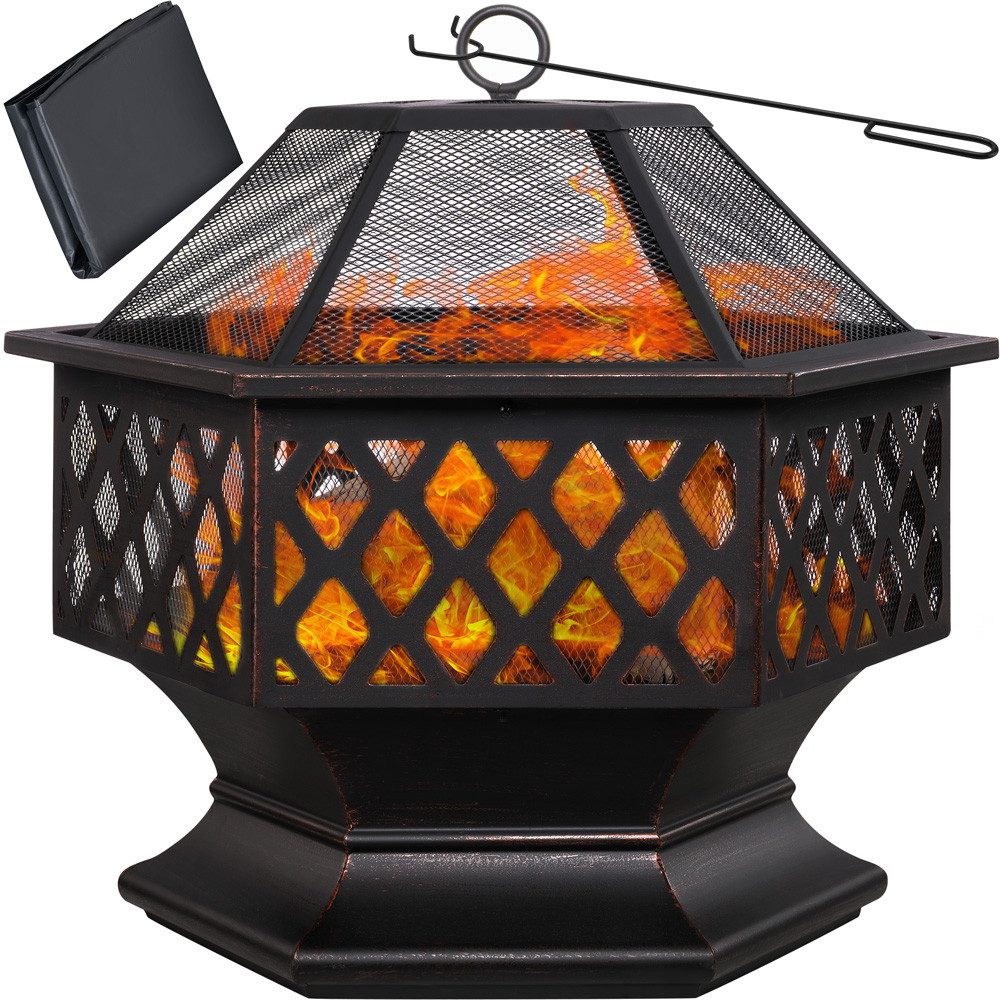 Gardebruk Feuerschale, Feuerkorb Garten mit Funkenschutz Abdeckung Rost-Optik Grill Groß 70cm