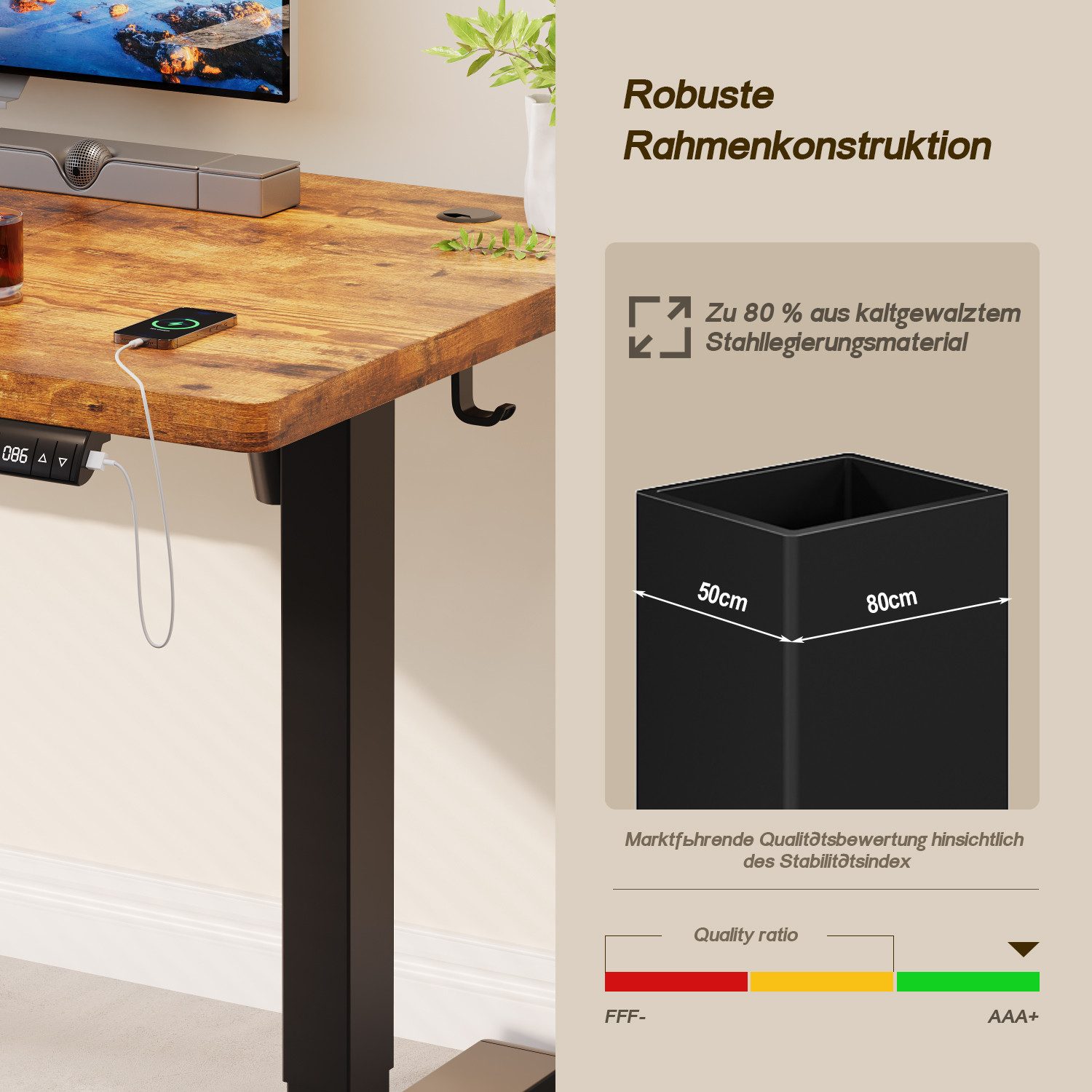 HOMALL Schreibtisch Höhenverstellbarer Elektrisch Schreibtisch, Vierteilige Tischplatte (GroBe MaBe: 140 x 70 cm, 160/180 x 80 cm mit USB-Ladeanschluss, in 3 Stufen hoherverstellbar)
