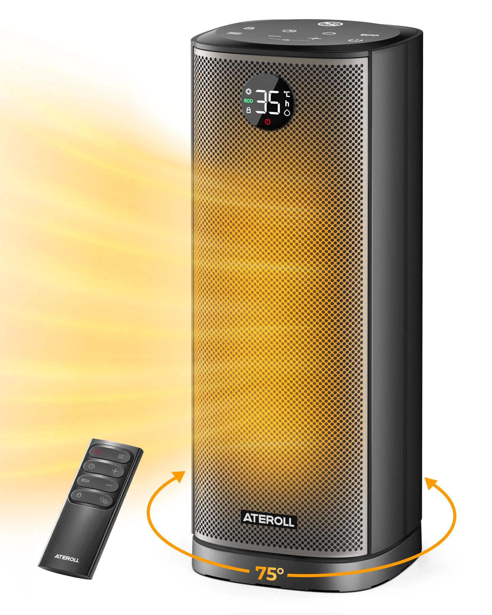 ATEROLL Heizlüfter energiesparend & leise heizgerät,Fernbedienung,Oszillation & Timer, 2000W Keramikheizlüfter mit LED-display, Überhitzungs und Kippschutz