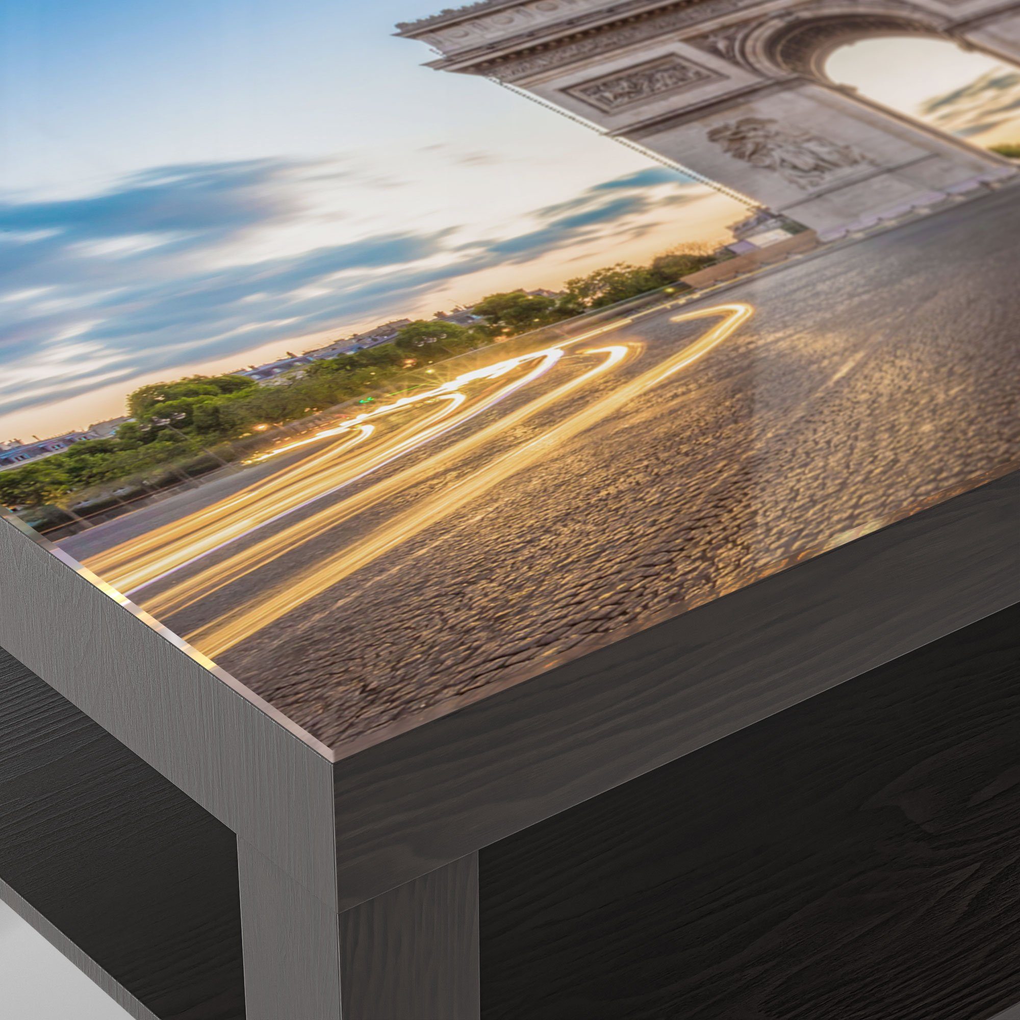 DEQORI Couchtisch 'Triumphbogen in Glastisch Paris', modern Schwarz Beistelltisch Glas