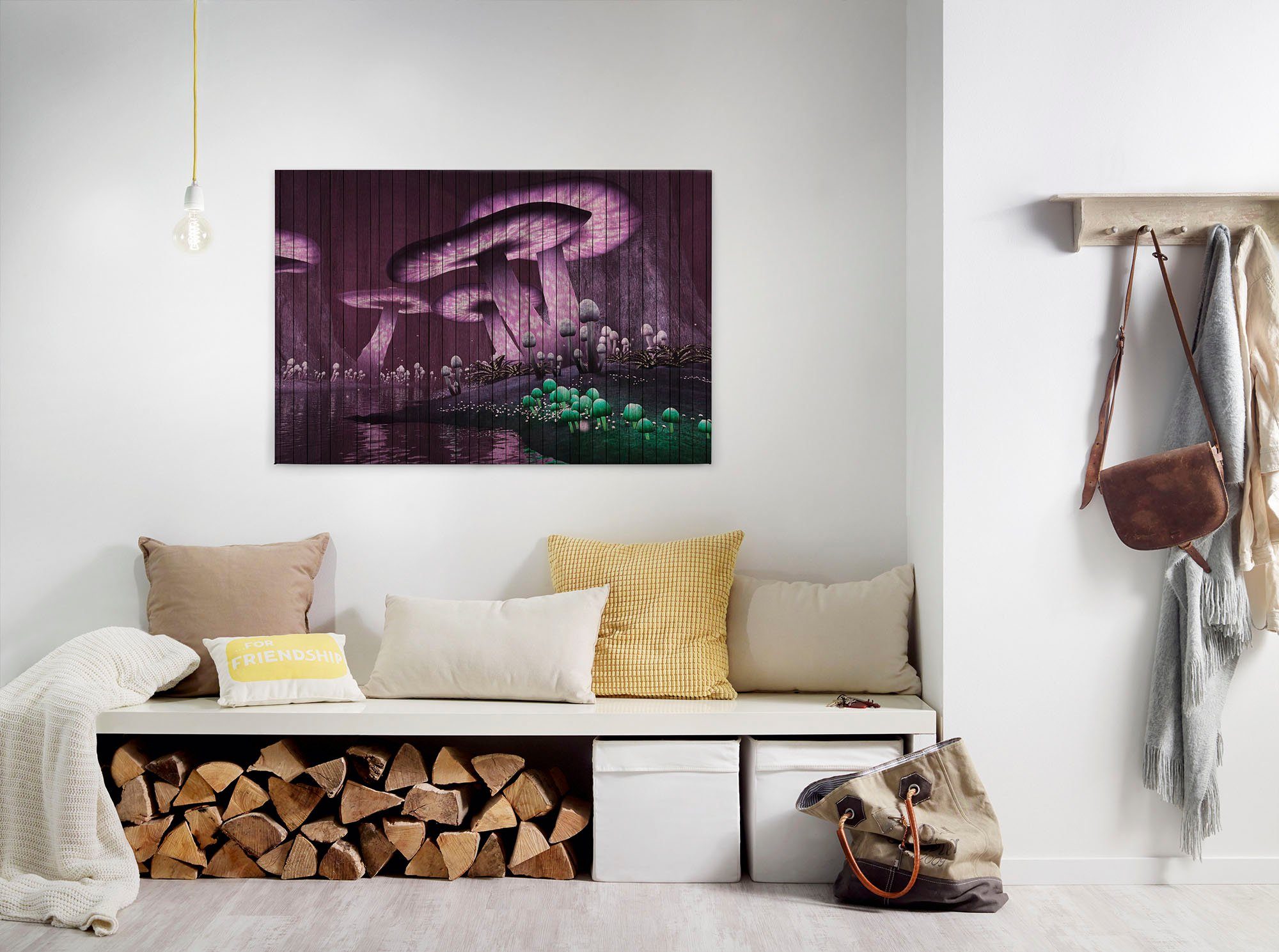 A.S. Création Leinwandbild fantasy, Abstrakt (1 St), Keilrahmen Bild Holzoptik Fantasiewelt lila, grün