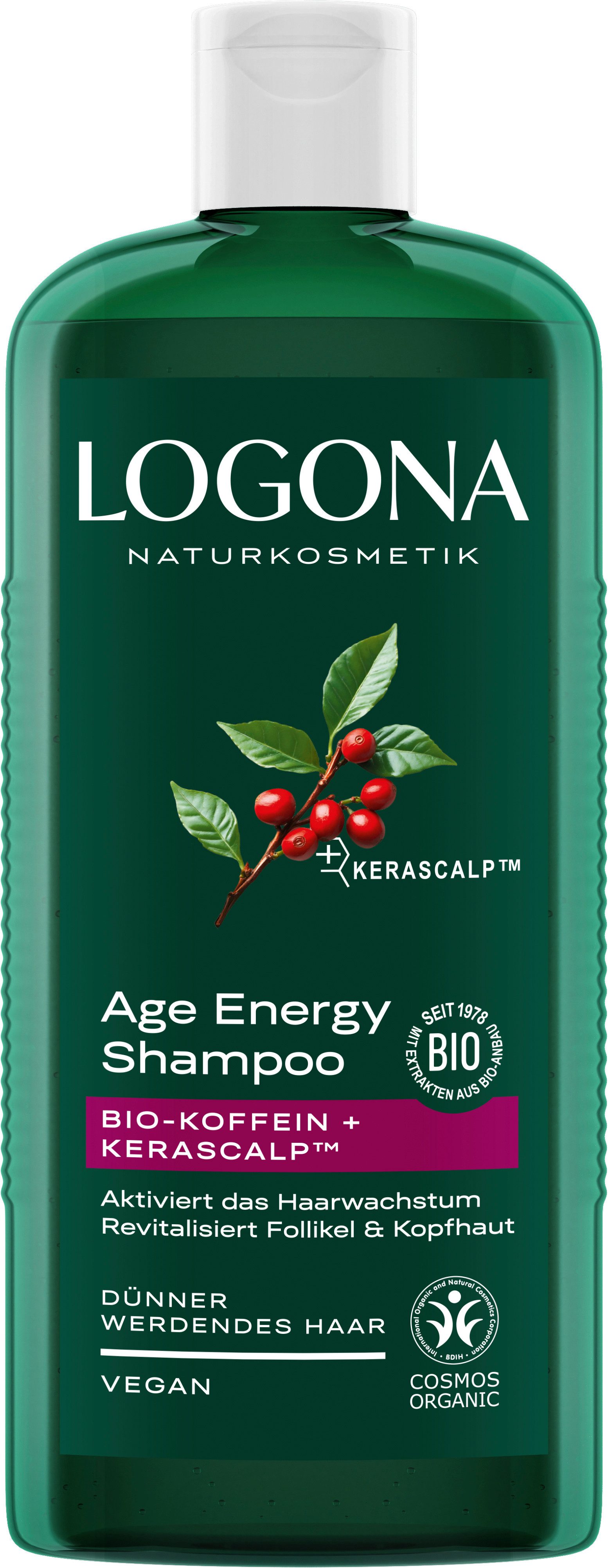 LOGONA Haarshampoo AGE ENERGY SHAMPOO, für alle Haartypen, vegane Formel, mit pflanzenbasierter Pflegebasis