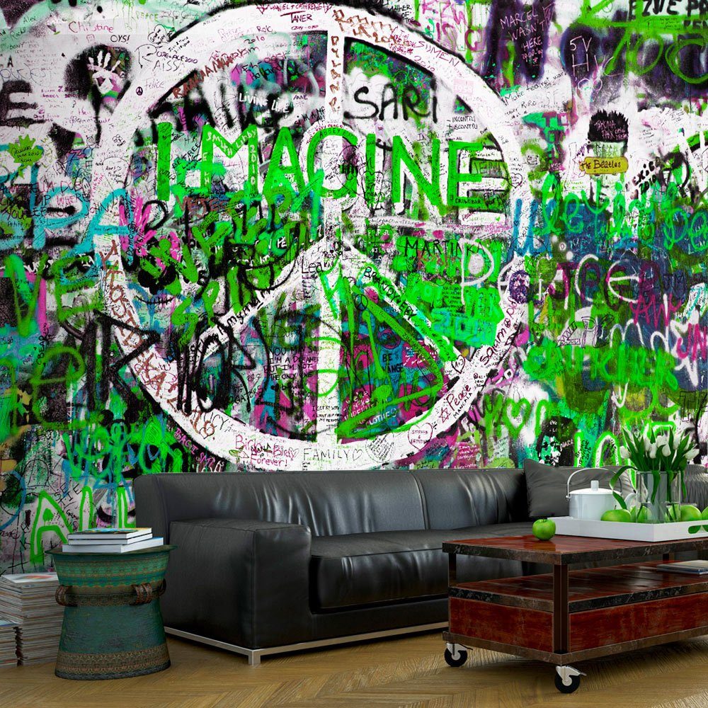 KUNSTLOFT Vliestapete Green Graffiti 1x0.7 m, halb-matt, lichtbeständige Design Tapete