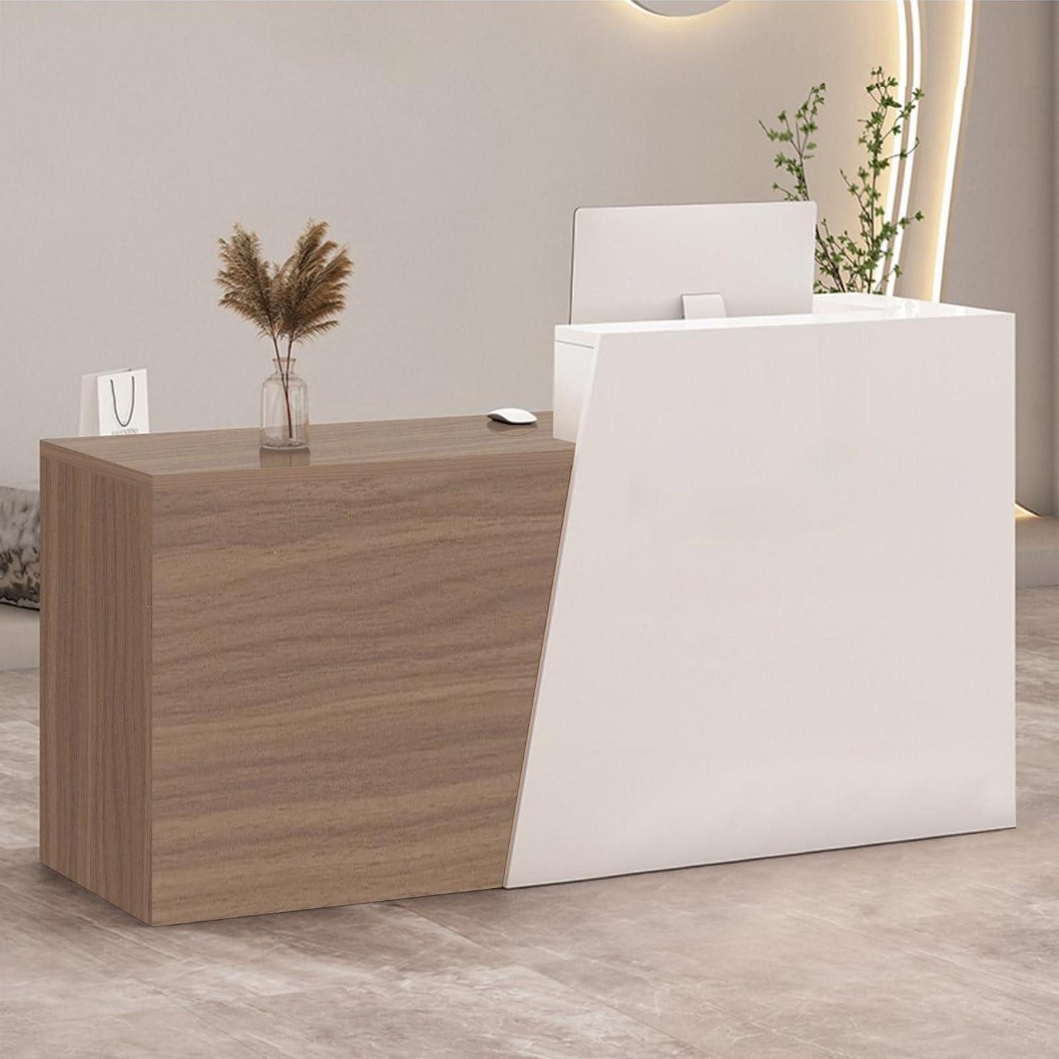 Empfangstheke Empfangstheke Kassentisch 100×42×100cm White + Light Brown Right
