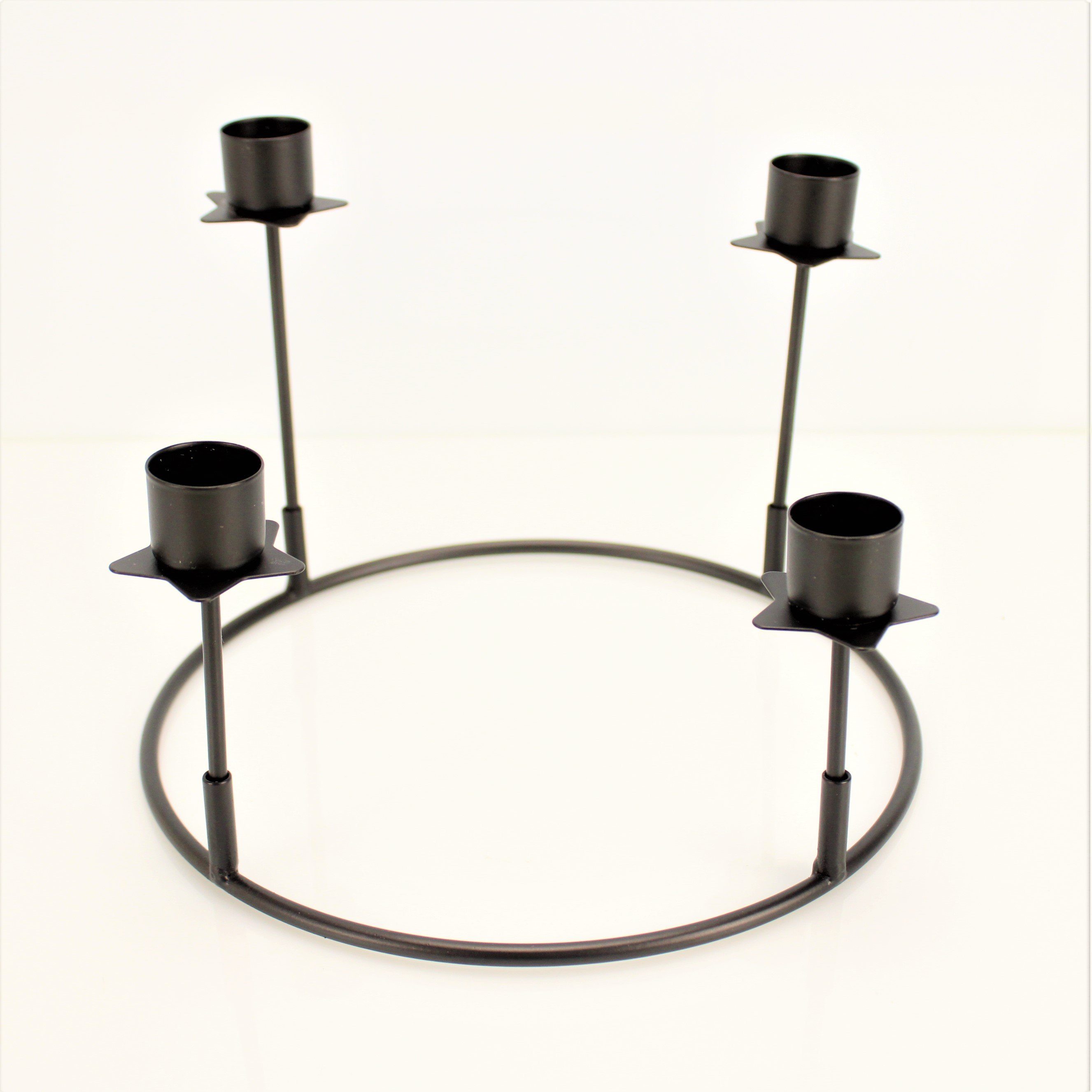 Online-Fuchs Kerzenständer - Kerzenhalter mit STERNEN aus Metall für den Adventskranz (individuell in der Gestaltung, Halter für je 4 Stumpenkerzen, 4 Stabkerzen und 4 Teelichter), rundes Grundgestell mit 20 cm Durchmesser - Weihnachtsdeko