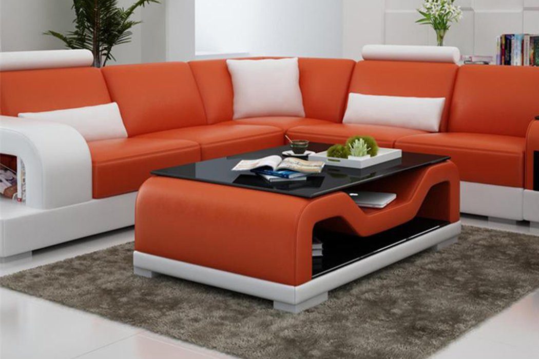 JVmoebel Couchtisch Schwarzer Couchtisch Glastisch Beistell Glastisch Moderner Tisch Sofa Sofa Tisch, Schwarzer Couchtisch Moderner Beistell Orange