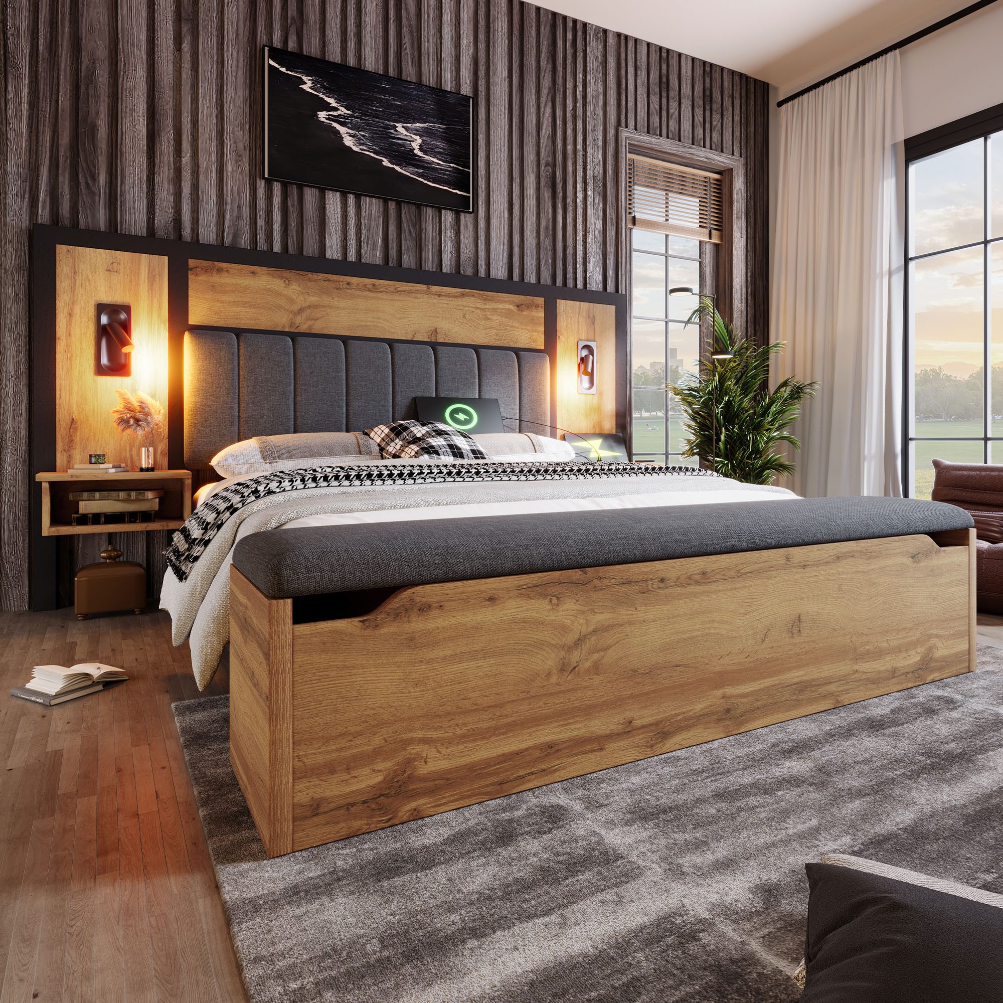 MODFU Massivholzbett Sitzbank mit Stauraum (Doppelbett, Funktionsbett mit U günstig online kaufen