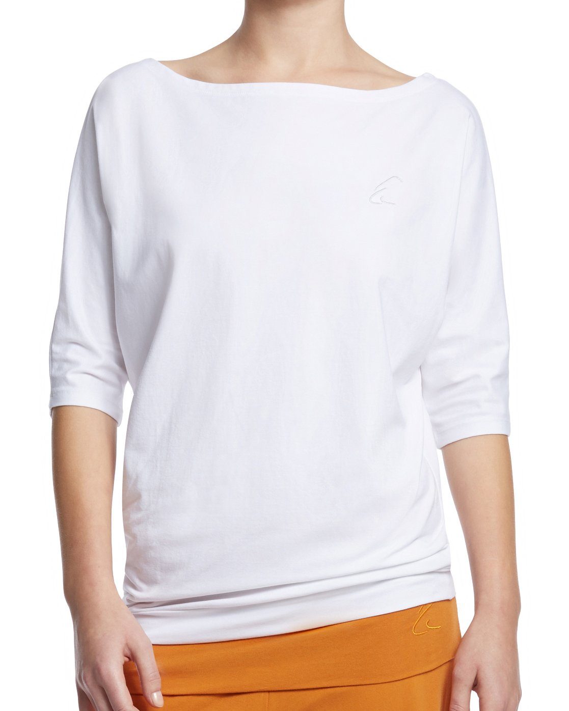 ESPARTO Yogashirt Halbarmshirt Sadaa in Bio-Baumwolle Wohlfühlshirt mit breitem Schulterausschnitt (U-Boot-Ausschnitt) Schneeweiß