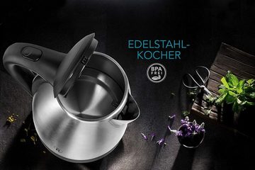 - CONTRAER - Wasserkocher Edelstahl Wasserkocher 1,7L 2200 W schnurlos Abschaltautomatik, 1,7 l, 2200 W