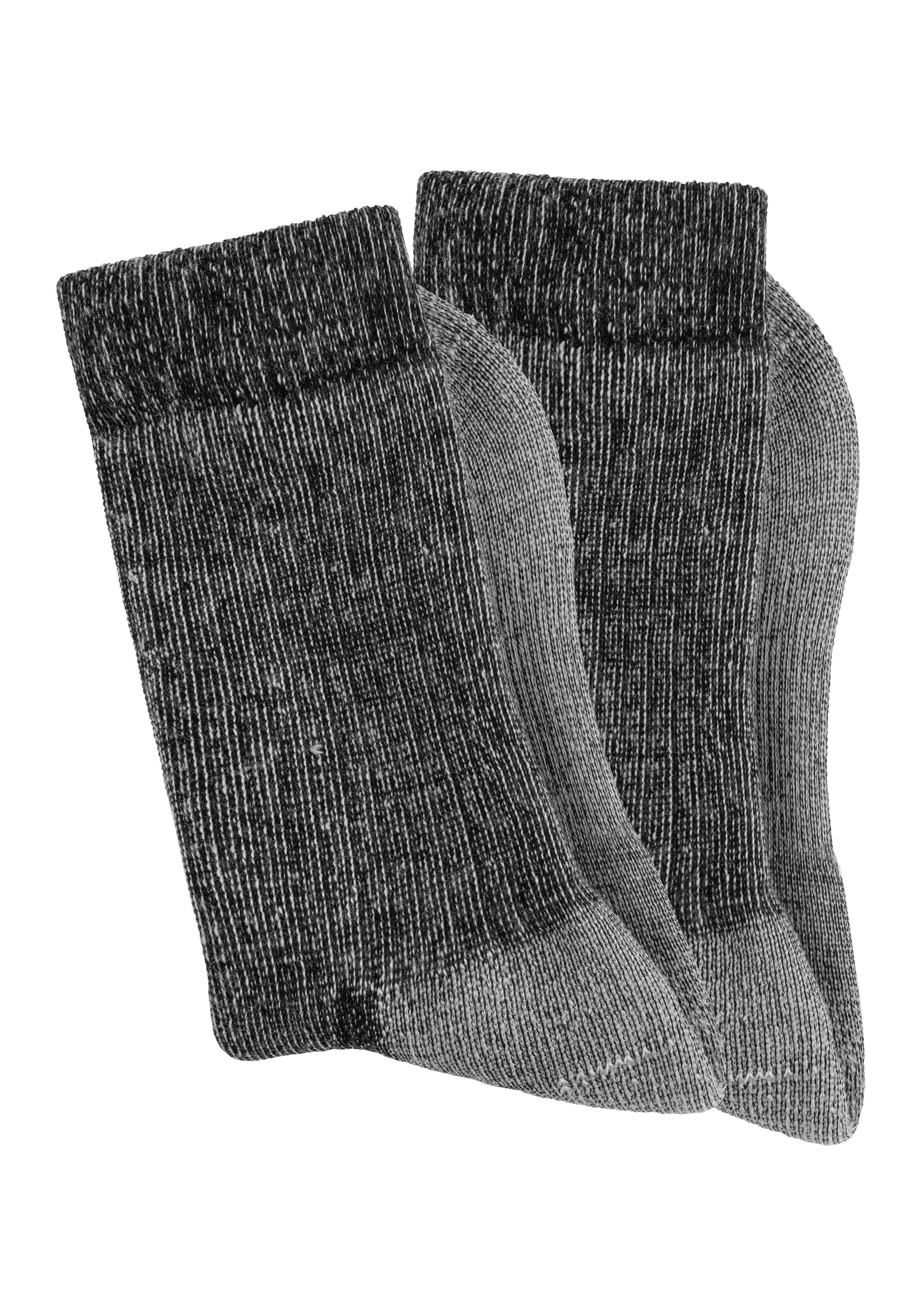 2x Wollsocken flauschigem Wolle Wandersocken Bench. mit Material (2-Paar) aus schwarz-melange 65%