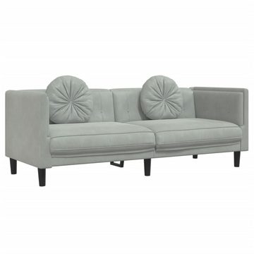 vidaXL Sofa 2-tlg. Sofagarnitur mit Kissen Hellgrau Samt