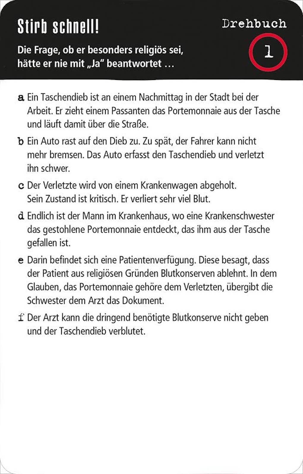 moses Spiel Black Stories - Das mörderische Drehbuch, Kartenspiel, Seltene Drehbuch-Edition
