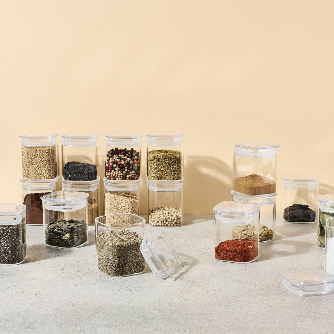Lieblingsglas Vorratsglas Gewürzschrank Set, Eckig, Glas, (Gewürzgläser-Set, Set aus 20 eckigen Gewürzgläsern mit Deckeln und Etiketten), 20-teiliges Gewürzgläs – Bild 2 von 5