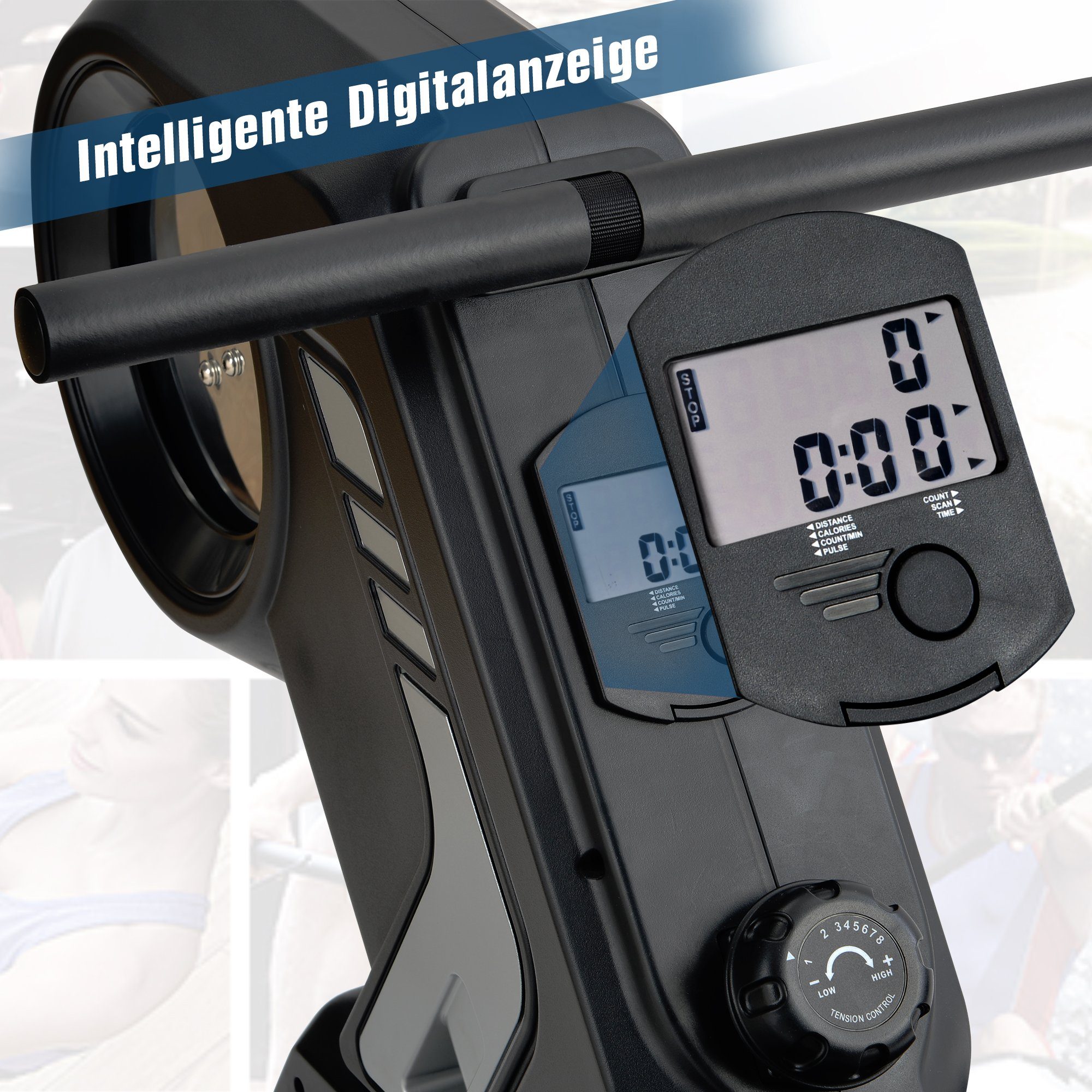 klappbar 150KG mit Rower LCD-Display), zuhause Rudermaschine mit (Ruderzugmaschine Transporträdern, Widerstandsstufen Rudergerät 8 Wasser REDOM Heim-Fitnessstudio Bis Ruderer