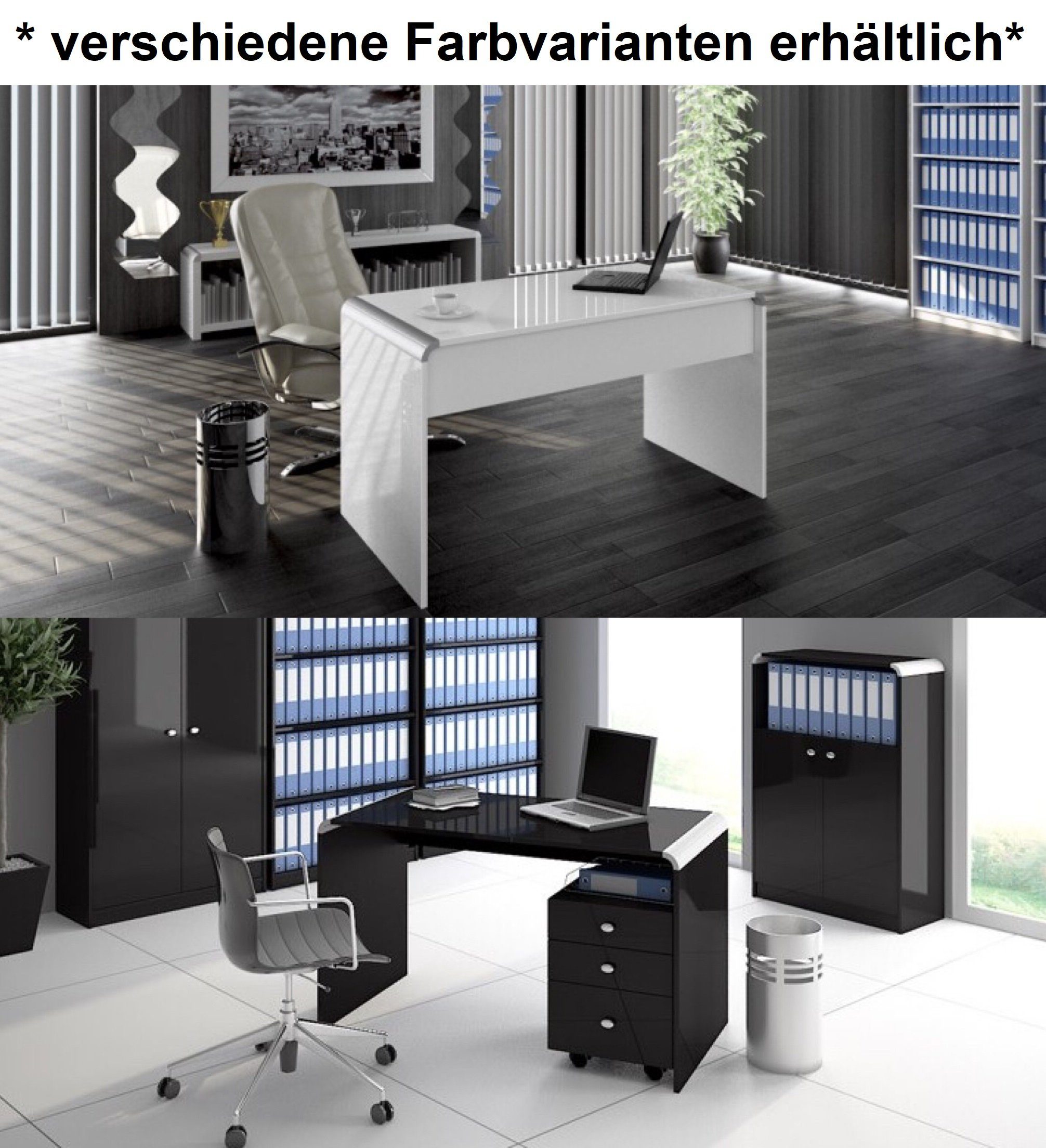 designimpex Couchtisch Schwarz Hochglanz Office 100cm Schreibtisch Home HB-111 Bürotisch