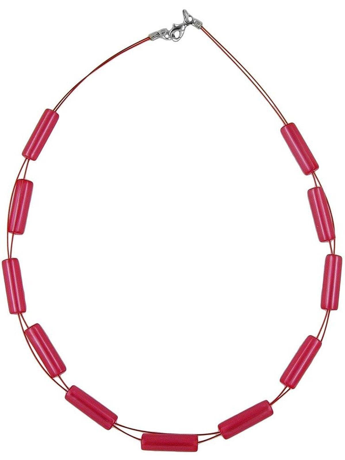 Gallay Perlenkette Drahtkette Walze rot- seidig Kunststoffperlen 42cm (1-tlg) | Perlenketten