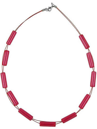 Gallay Perlenkette Drahtkette Walze rot- seidig Kunststoffperlen 42cm