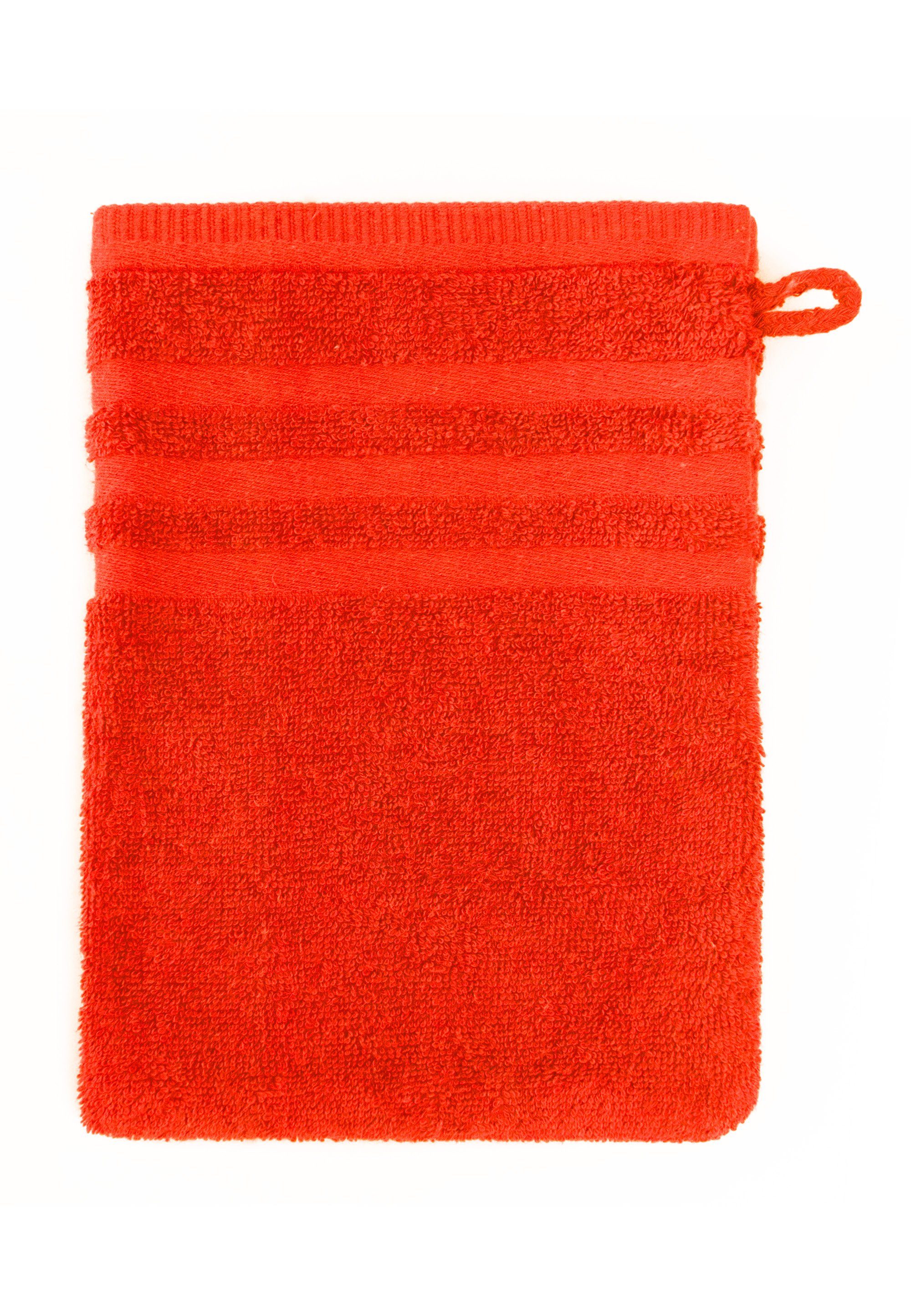 grace grand spa Waschlappen (3-tlg), im 3er-Pack mit Streifen-Bordüre orange | Waschhandschuhe