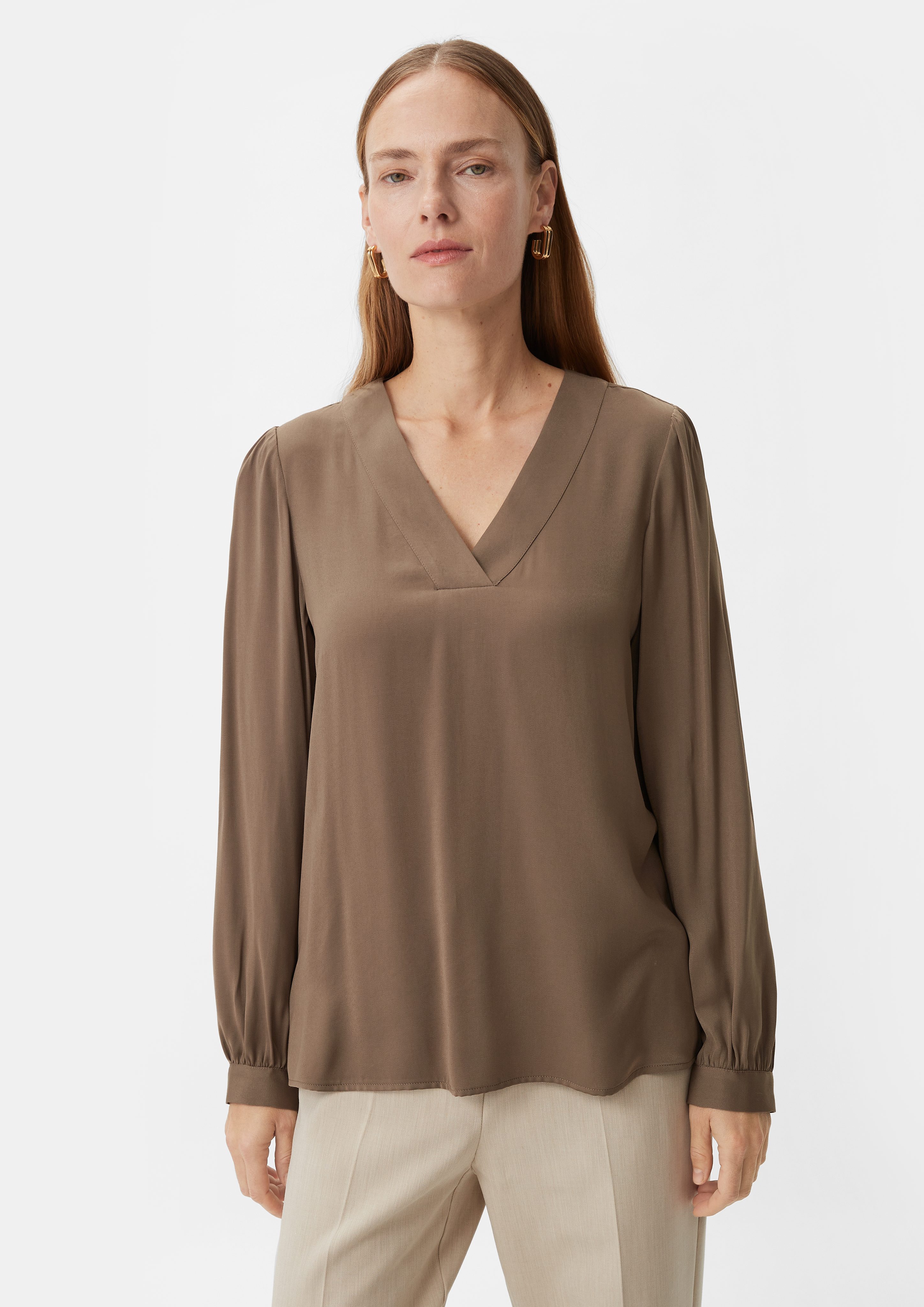 Comma Langarmbluse Satinbluse aus Viskosemix cognac