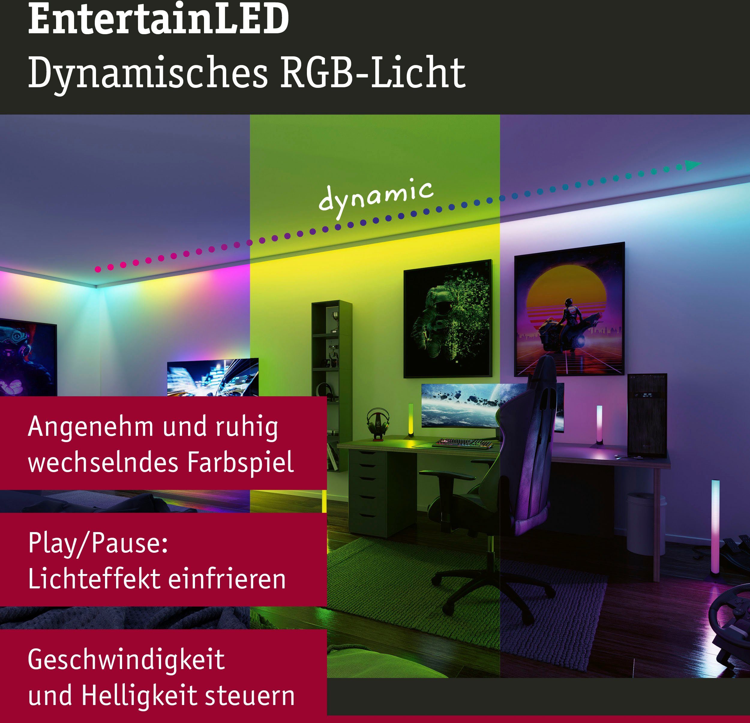 60LEDs/m RGB Paulmann Dynamic 5VA, 1-flammig 1,5m 3W LED-Streifen Rainbow