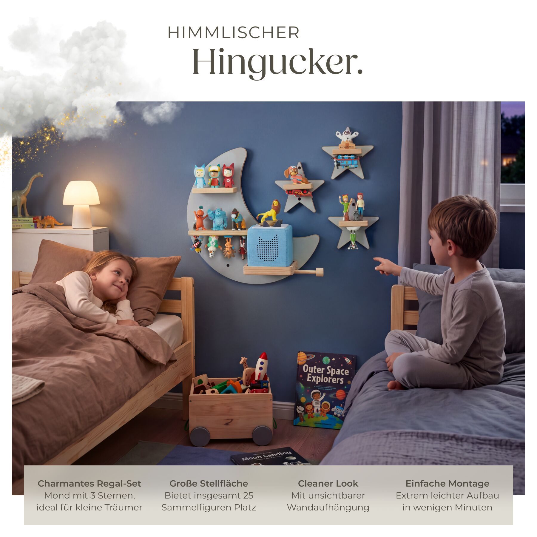 tectake Wandregal Tonie Regal Magnetisches für bis zu 25 Figuren, Toniebox geeignet, Tonie Regal MyLittleStory Star 1-tlg., Mit unsichtbarer Aufhängung und inte – Bild 3 von 5