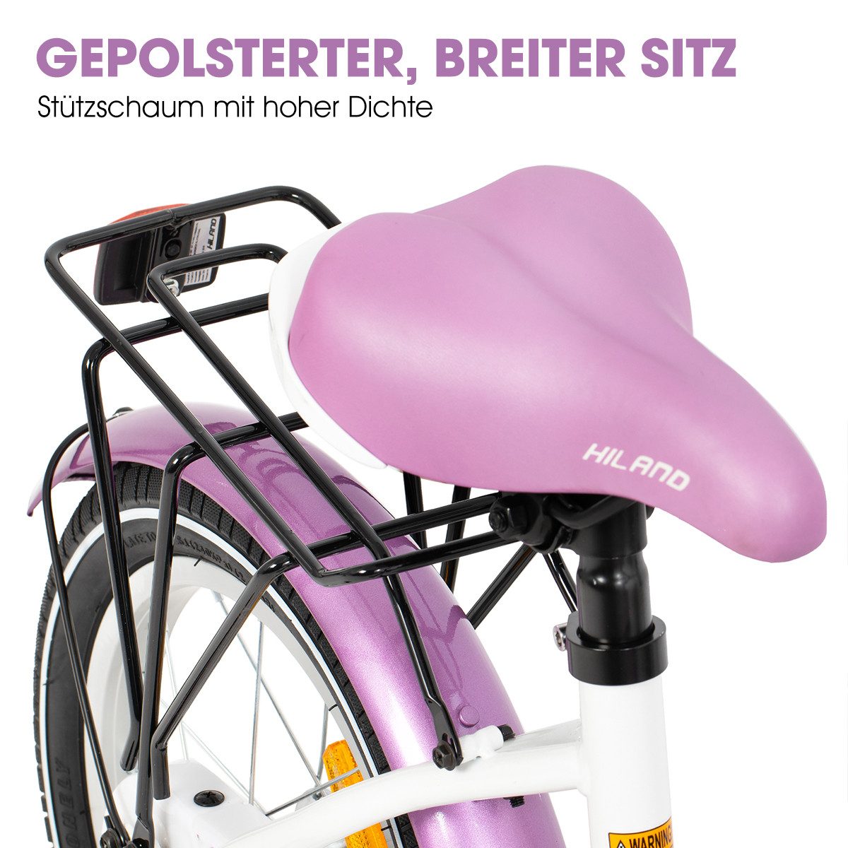 HILAND Kinderfahrrad Starry 12/14/16 Zoll Mädchenfahrrad, 1 Gang, Mit Handbremse, Rücktrittbremse, Gepäckträger, Kotflügel, Hilfsrad