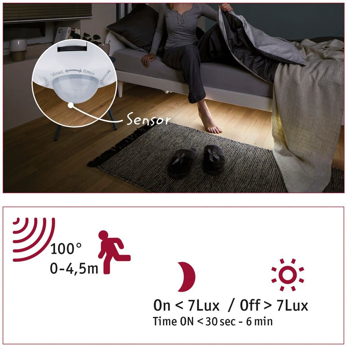 MaxLED 2x4W 2-flammig Doppelbett 2700K für Comfort Silber, Paulmann Set 1m LED-Streifen 250 24VA