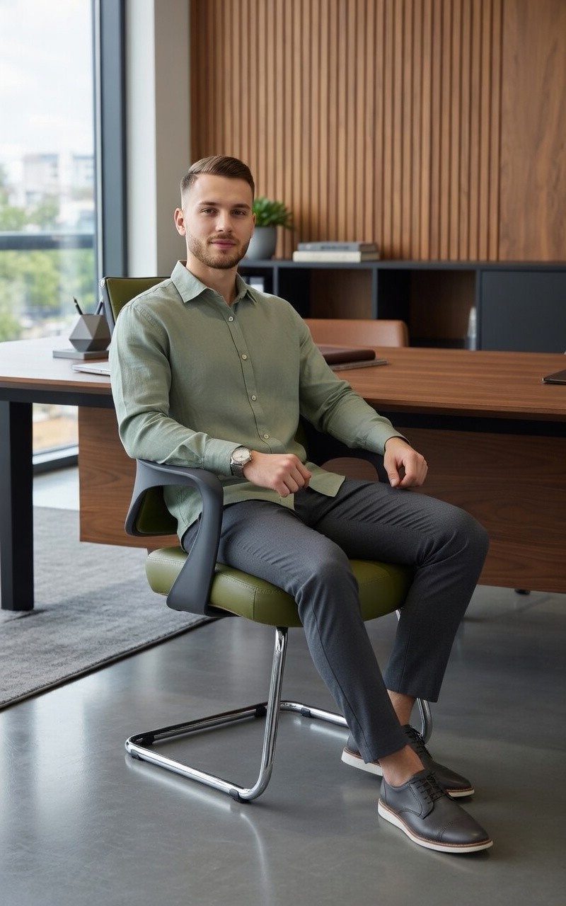 Xlmoebel Besucherstuhl Stylischer Bürostuhl in Grün mit bequemer Polsterung und (Bürostuhl; mit Armlehnen; Stoffbezug; gepolstert, 1 St), Made in Europa