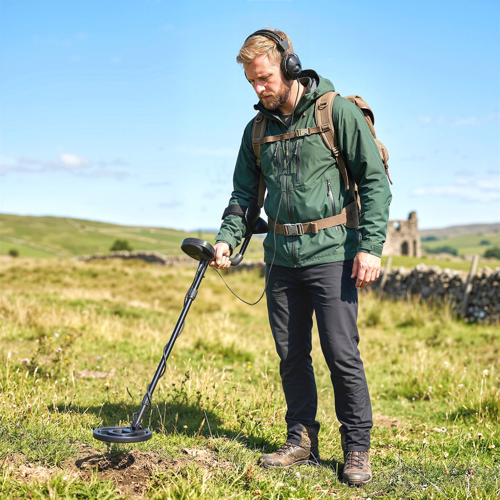 Outsunny Metalldetektor mit 3 Modi, Kopfhörer, Schaufel, LCD-Display, 7 Zoll Detektionstiefe, für Erwachsene Dunkelgrau